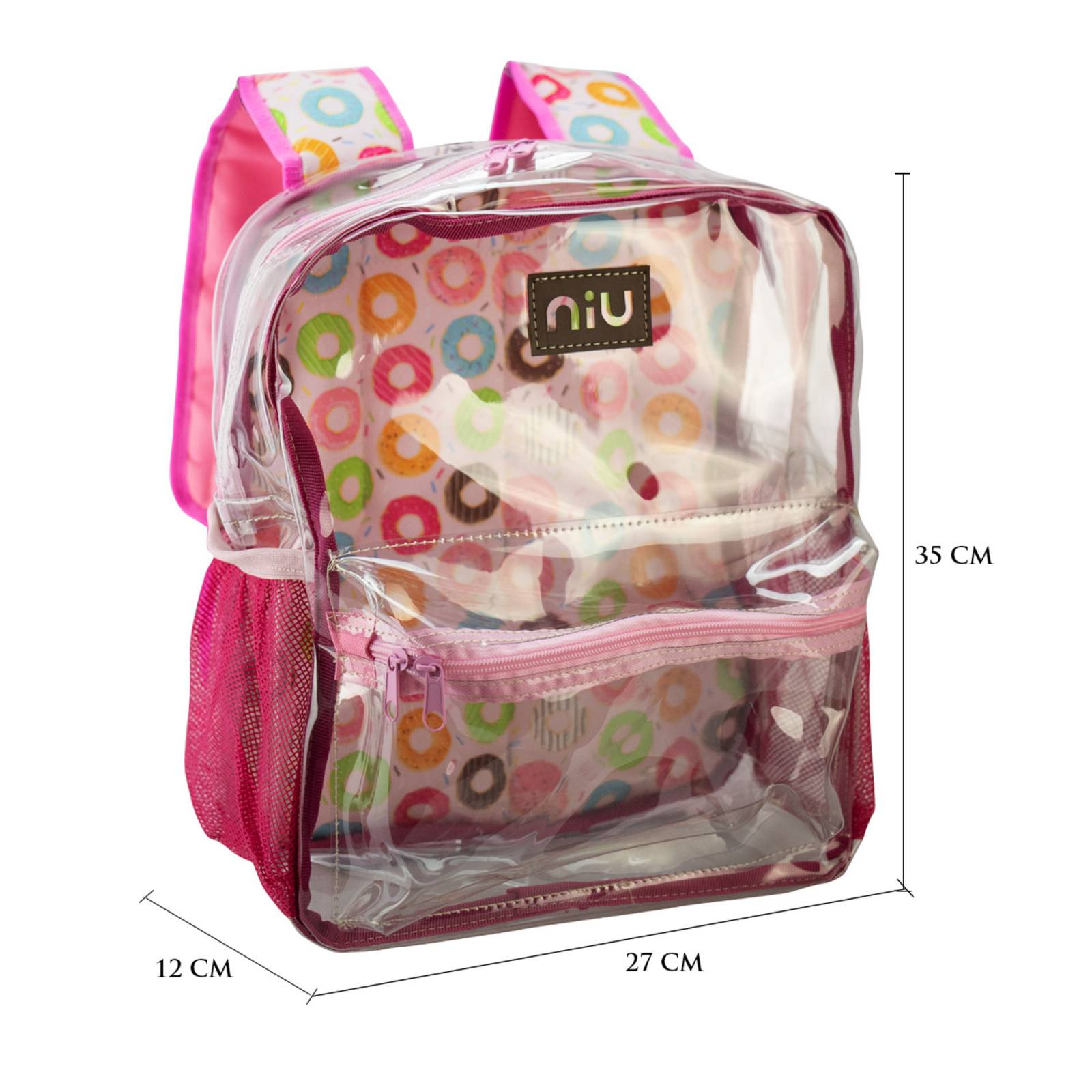 Mochila Escolar Rosa Transparente Donas Plastico Florida Nueva Imagen