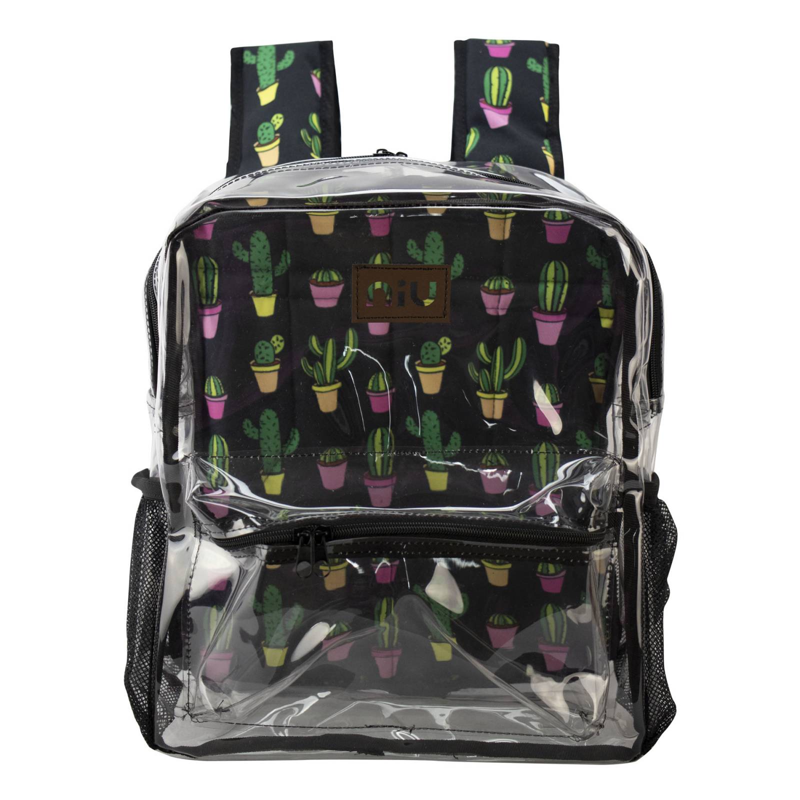Mochila Escolar Negro Transparente Cactus Plastico Florida Nueva Imagen