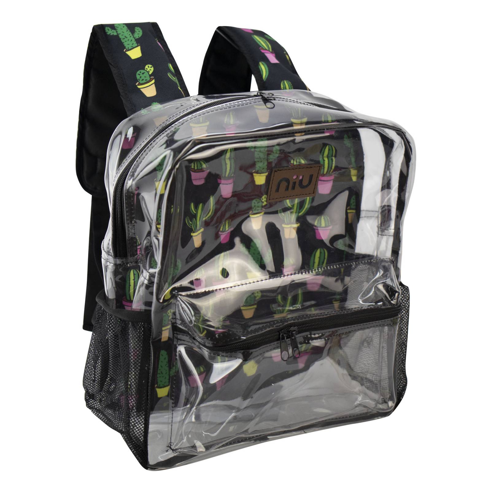 Mochila Escolar Negro Transparente Cactus Plastico Florida Nueva Imagen