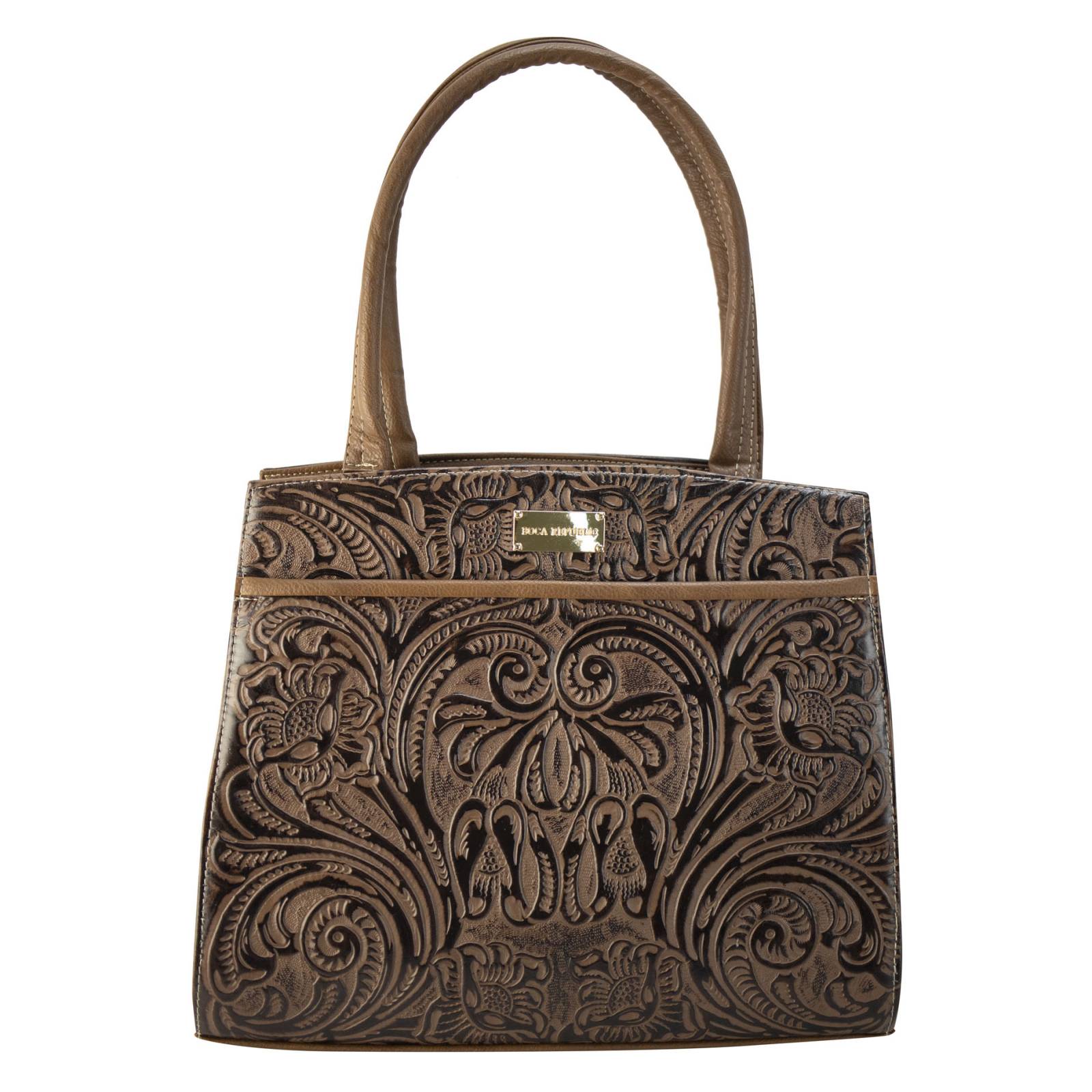 Bolso Para Dama Café Piel Grabado Piel Teresa Nueva Imagen