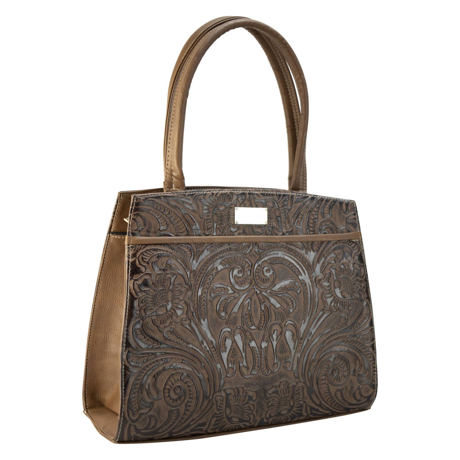 Bolso Para Dama Café Piel Grabado Piel Teresa Nueva Imagen