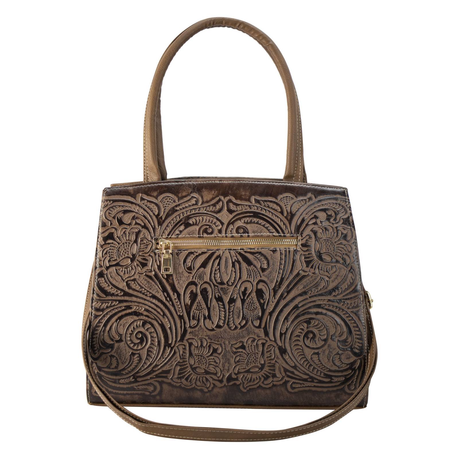 Bolso Para Dama Café Piel Grabado Piel Teresa Nueva Imagen