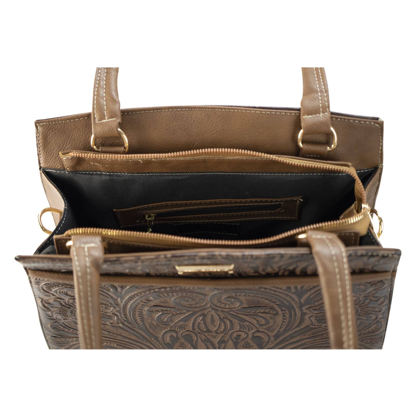 Bolso Para Dama Café Piel Grabado Piel Teresa Nueva Imagen