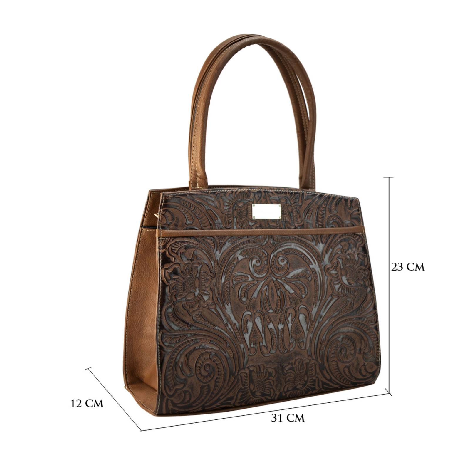 Bolso Para Dama Café Piel Grabado Piel Teresa Nueva Imagen