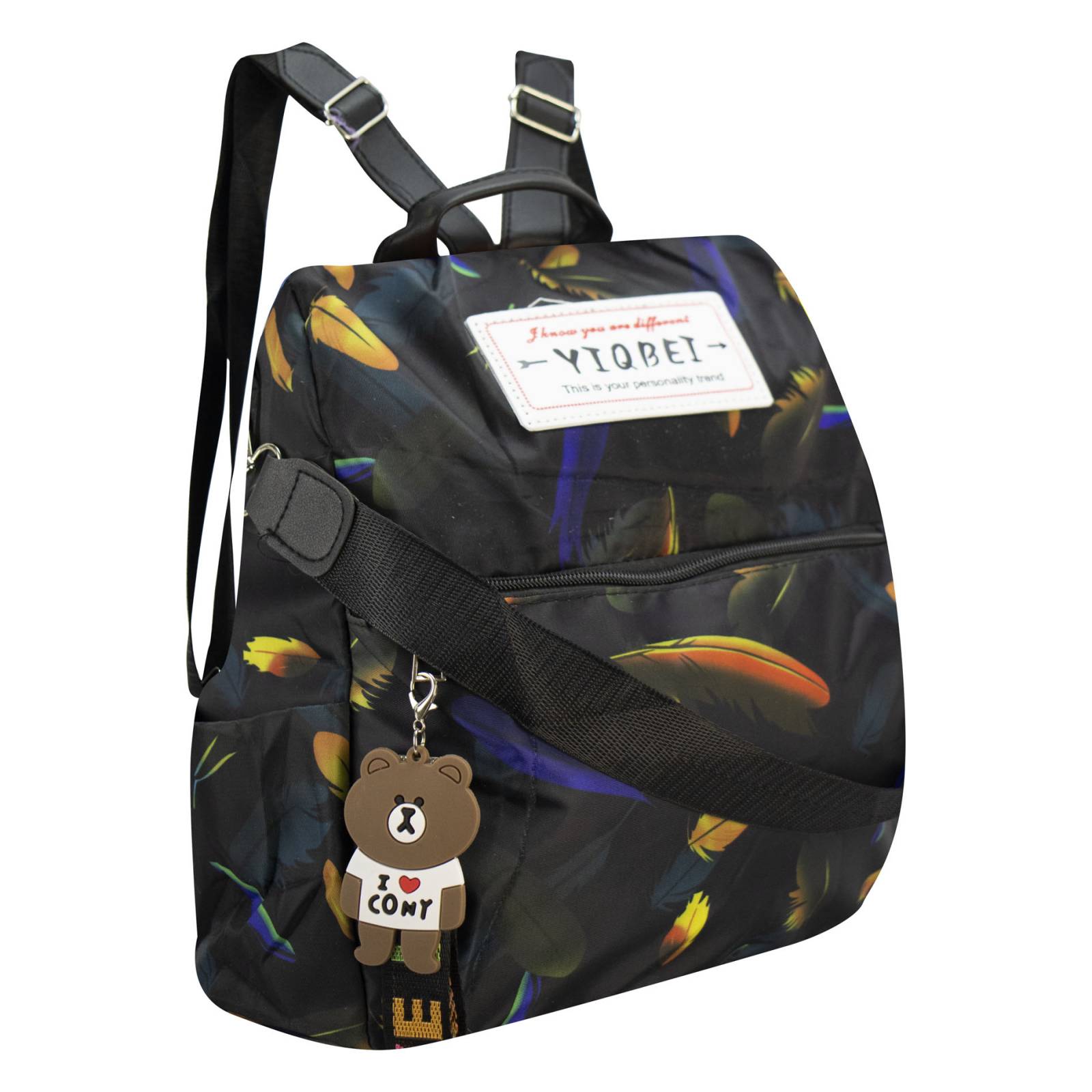 Mochila Unisex Negro Nylon Plumas Sintetico Antirrobo Nueva Imagen