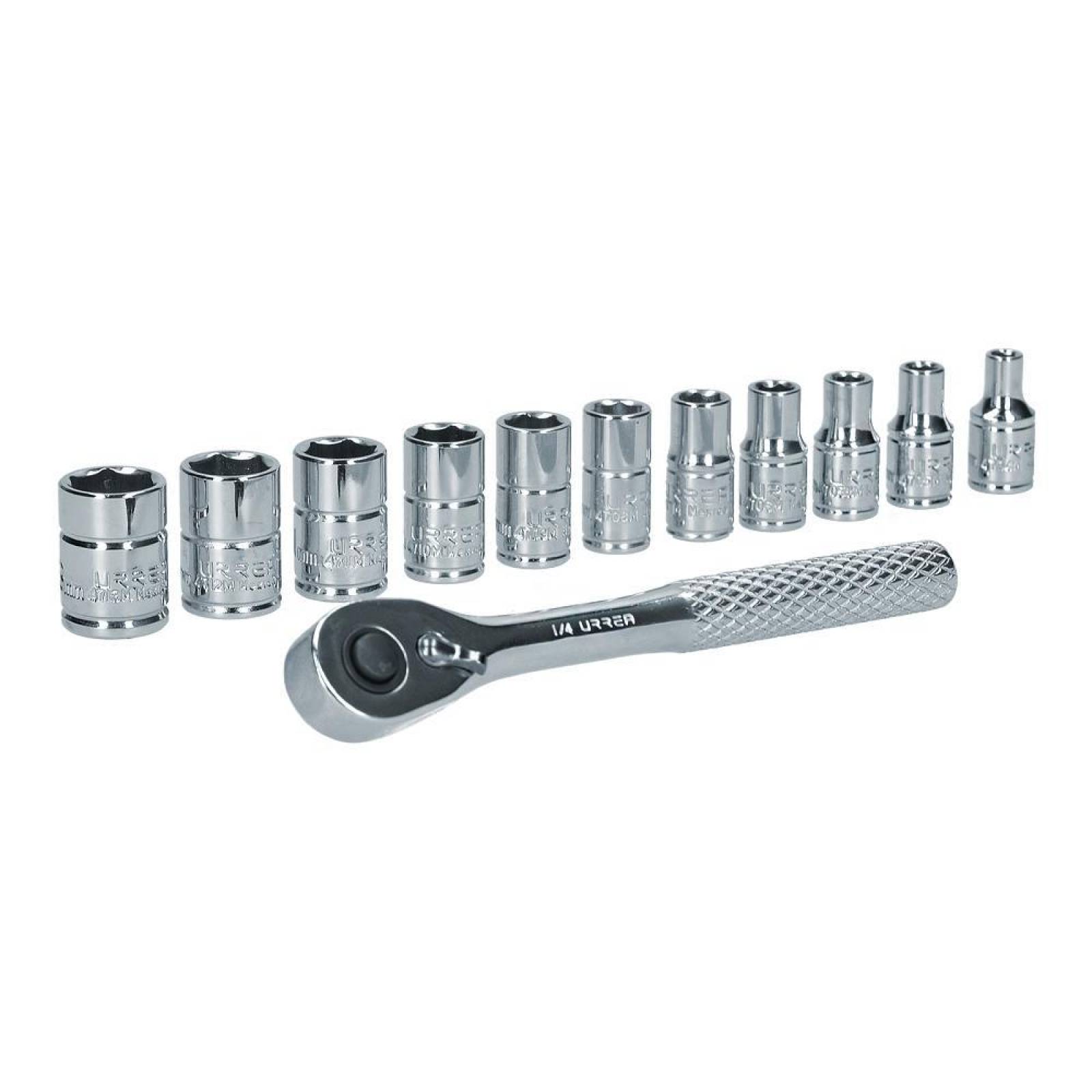Juego de dados y accesorios milimétrico 12 piezas 1/4" Urrea 47201