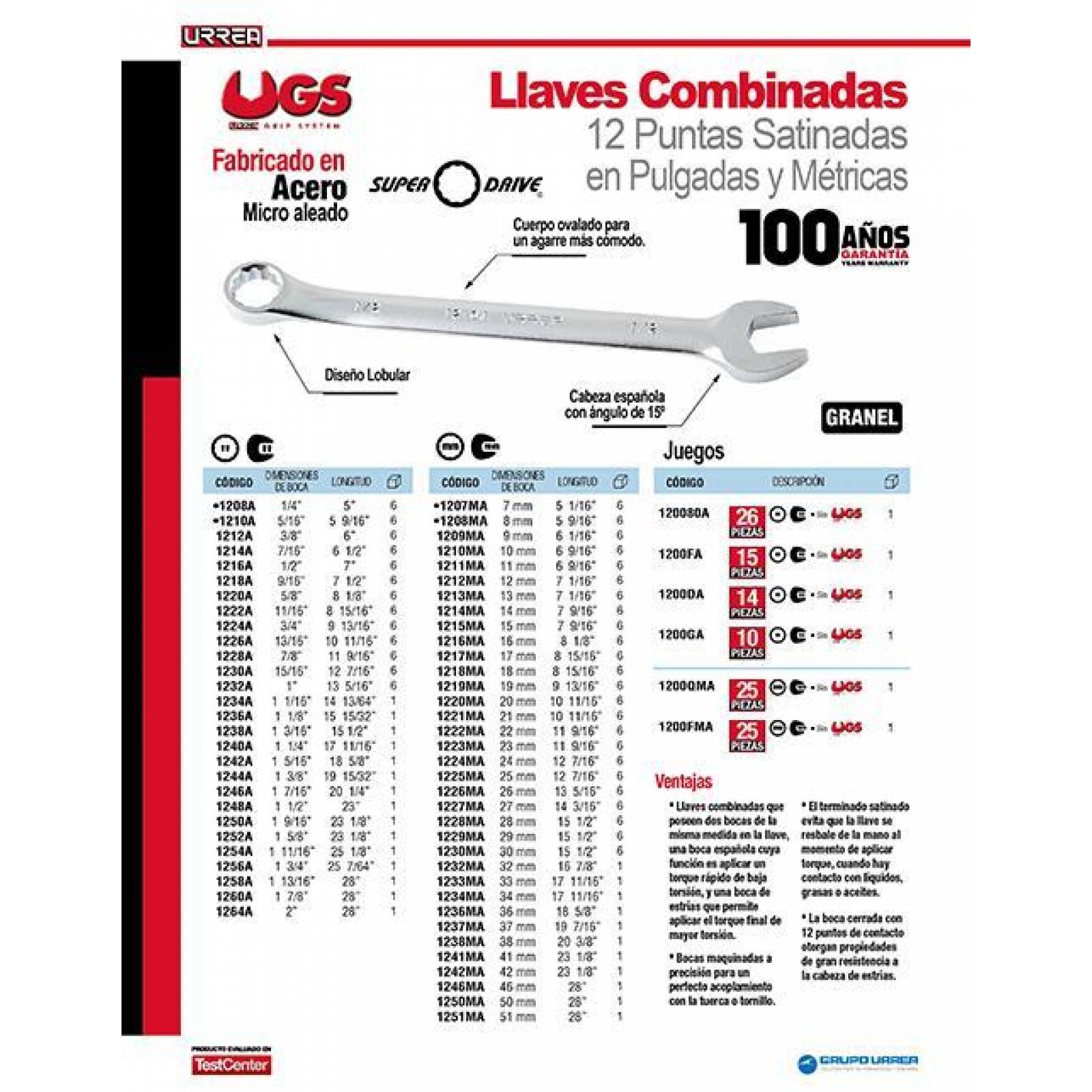 Llave combinada 22mm Urrea 1222MA 