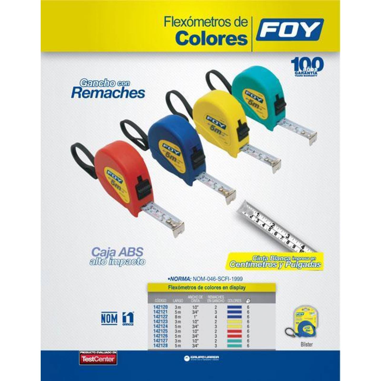 Flexómetro 5m x 3/4" amarillo Foy 142124 