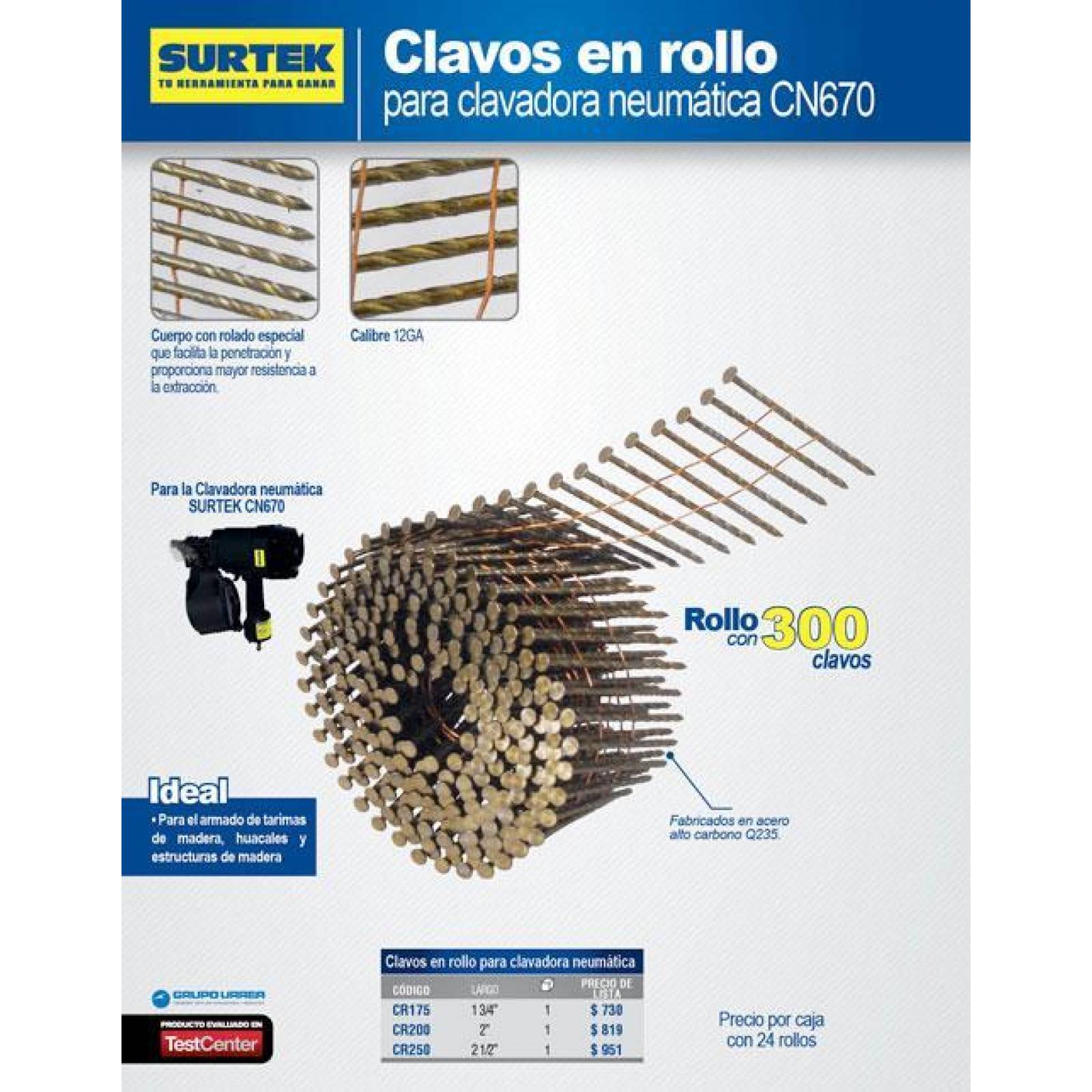 Clavo rolado en rollo 1 3/4" Surtek CR175