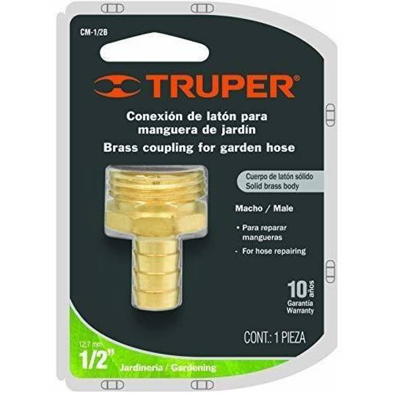 Conector 1/2' macho de latón sólido para manguera, Truper 12702 