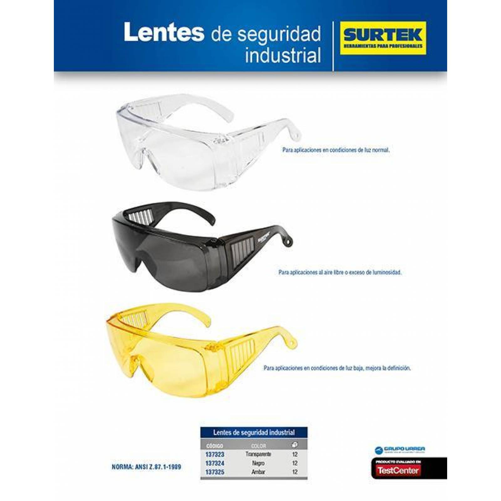 Lente de seguridad transparente Surtek 137323 
