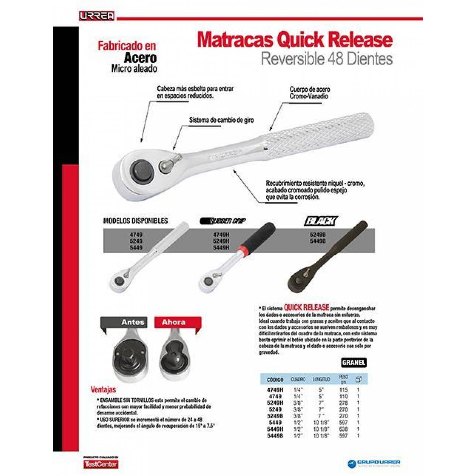 Matraca 1/2" reversible Urrea 5449 