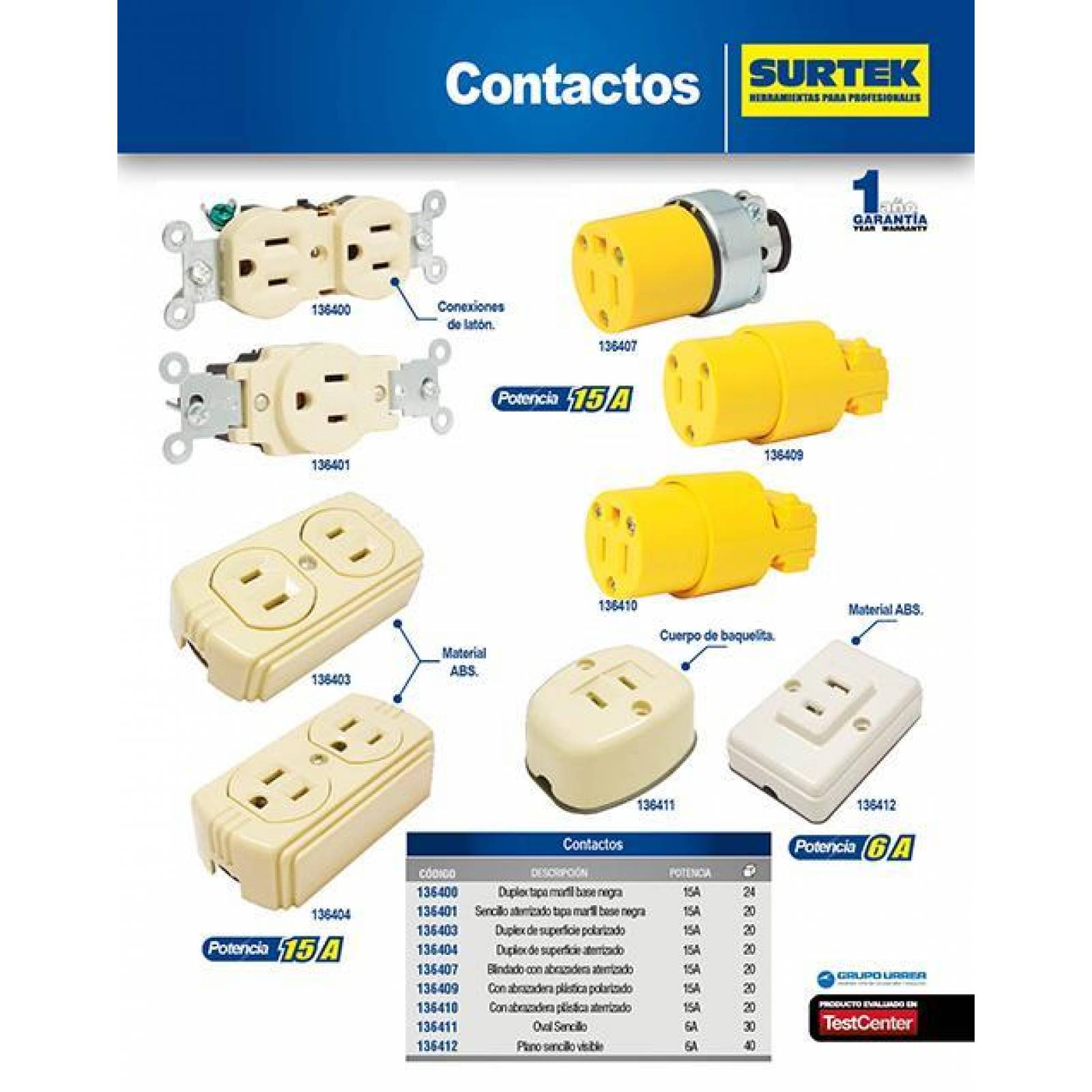 Contacto dúplex tapa marfil base negra 15A 127V Surtek 136400 
