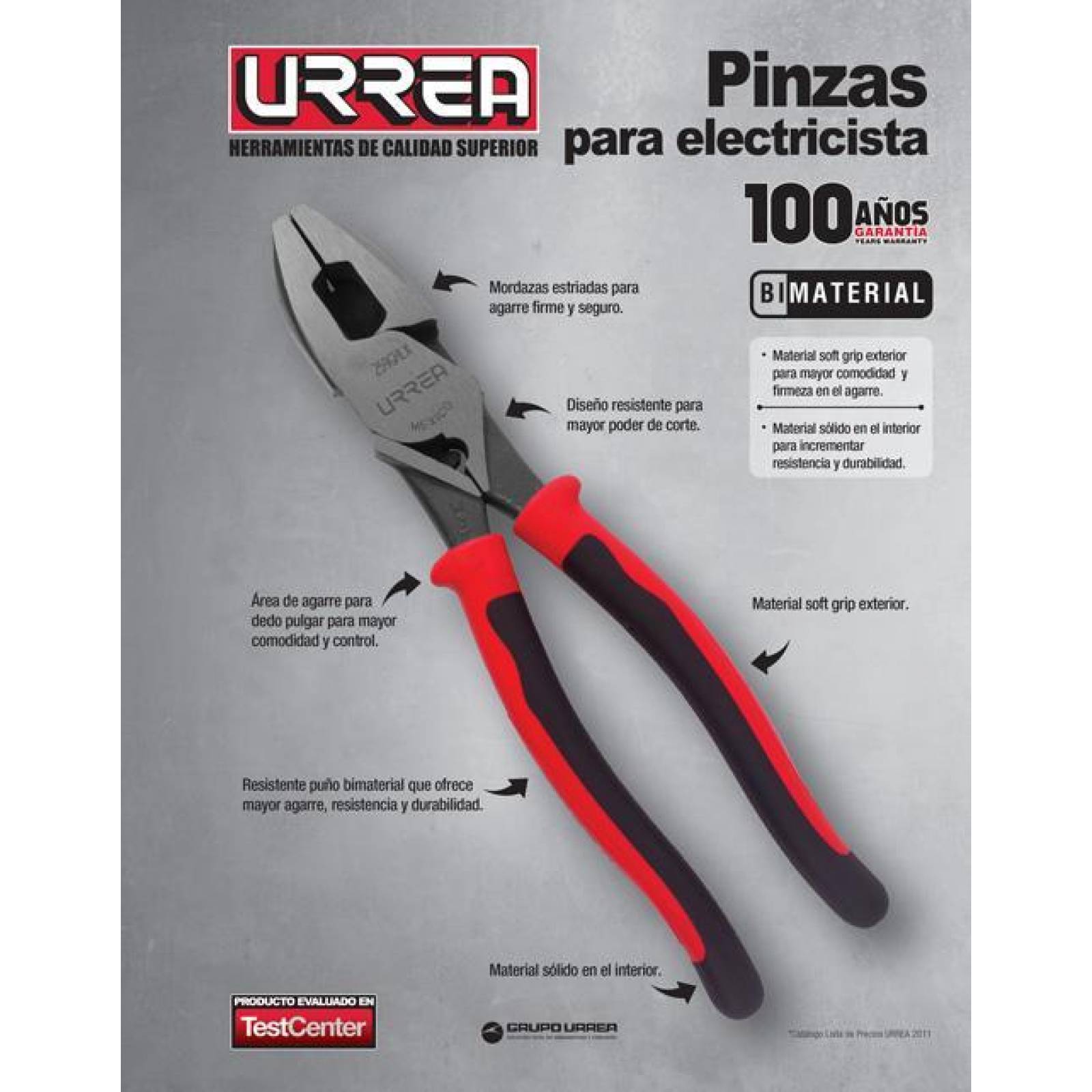 Pinza bim electricista pta larga corte lateral 8-7/16" Urrea 2292GX 