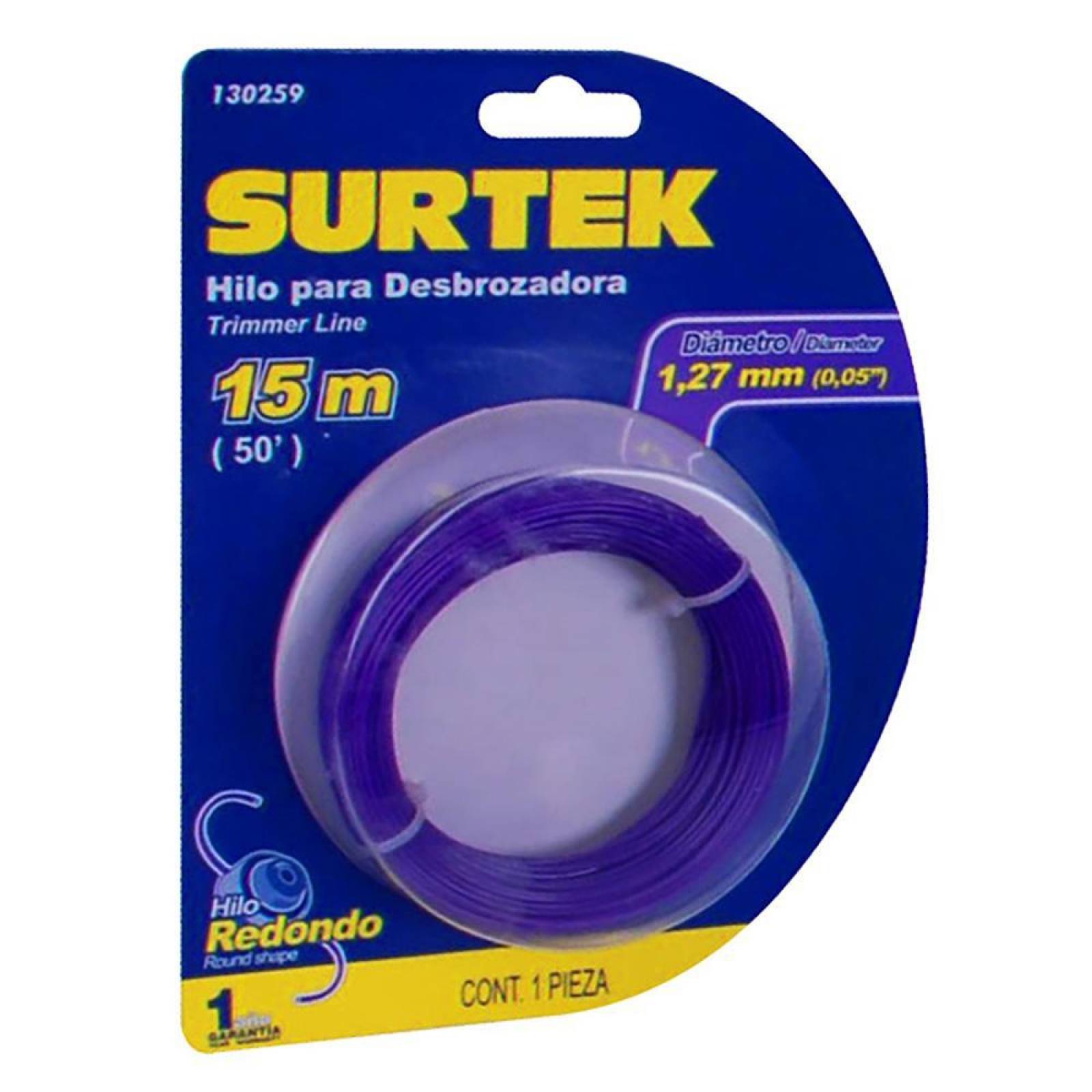 Nylon para desbrozadora en blíster 1.27mm x 15 mt Surtek 130259 