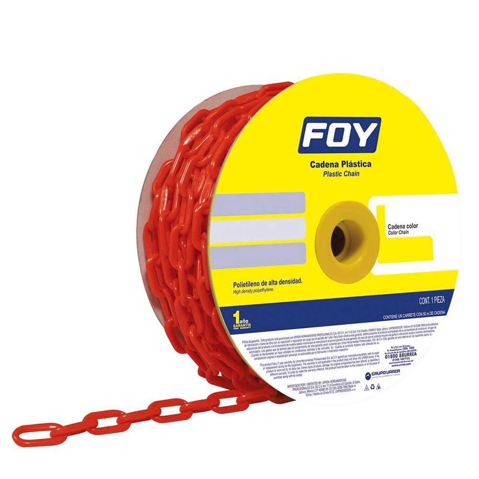 Cadena plástica 6mm 1/4" 25m color rojo Foy 143419 