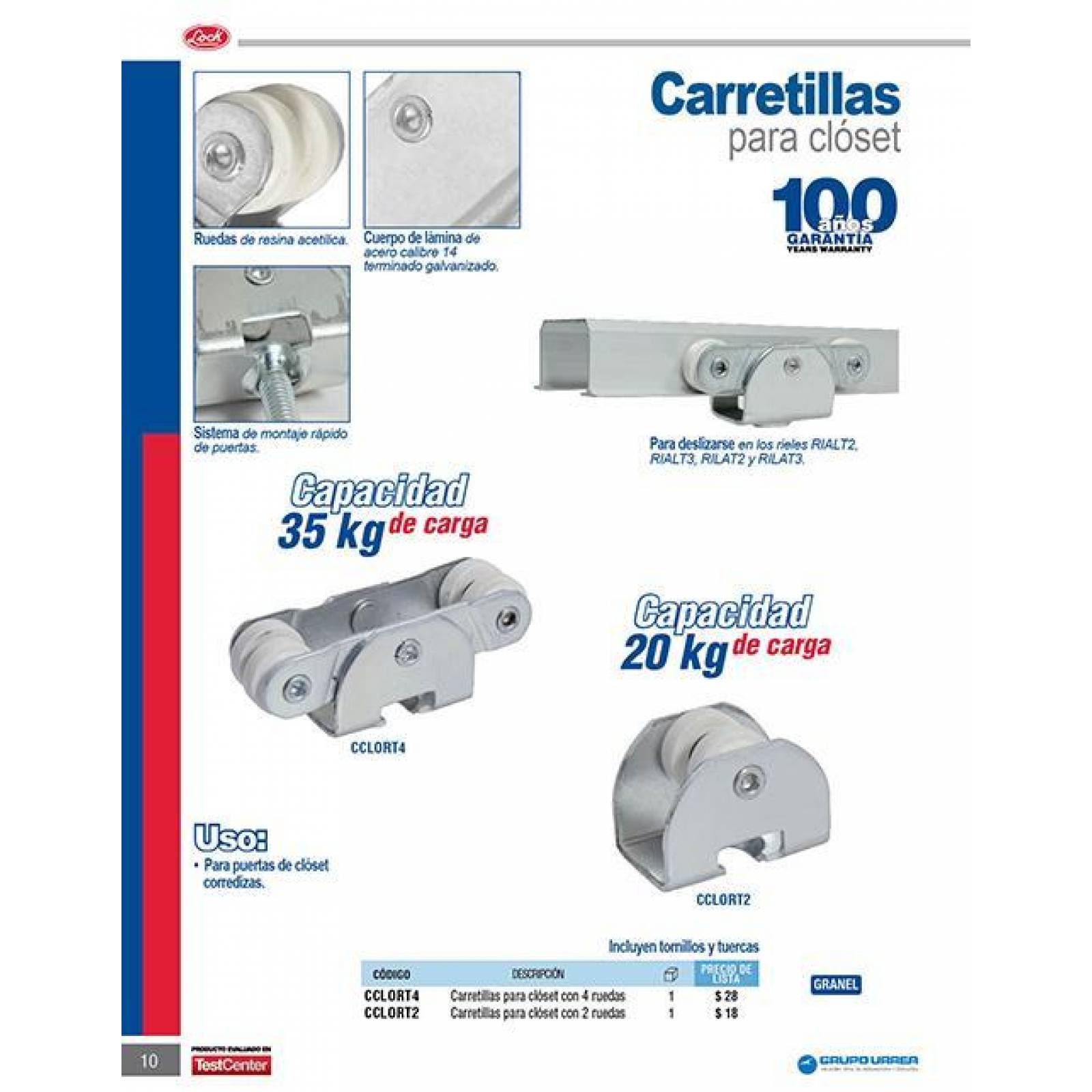 Carretilla clóset riel TT 2bal Lock CCLORT2 