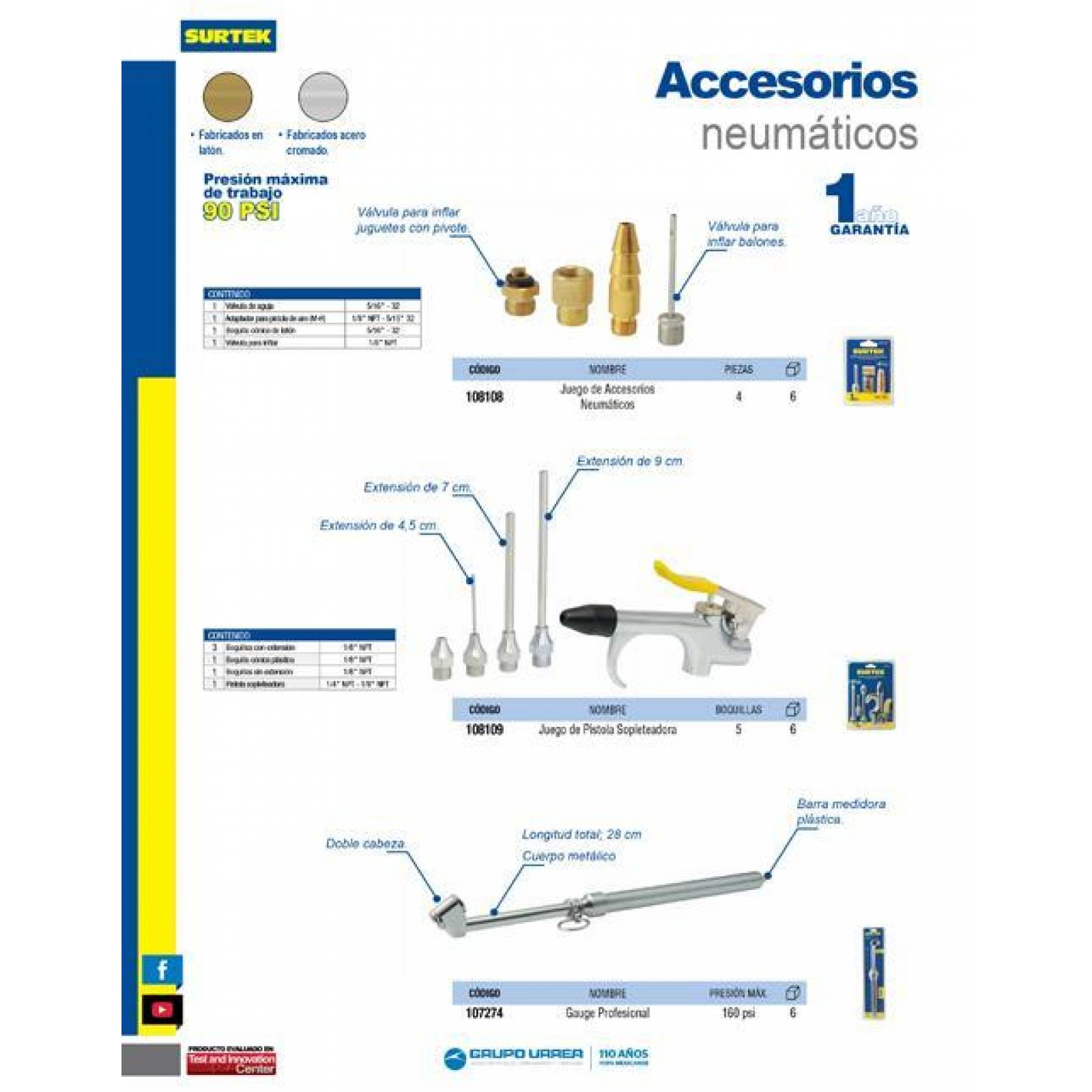 Juego pistola sopleteadora aire 1/4"NPT con boquillas Surtek 108109