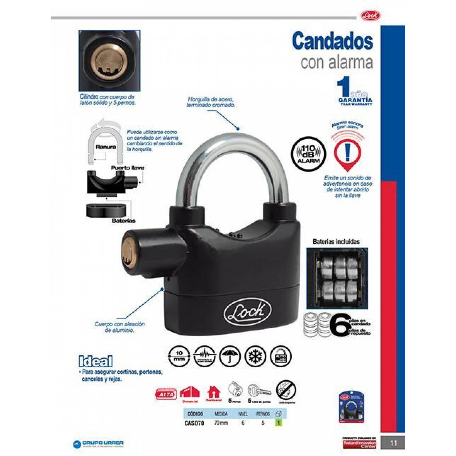 Candado con alarma sonora 70MM Lock CASO70 