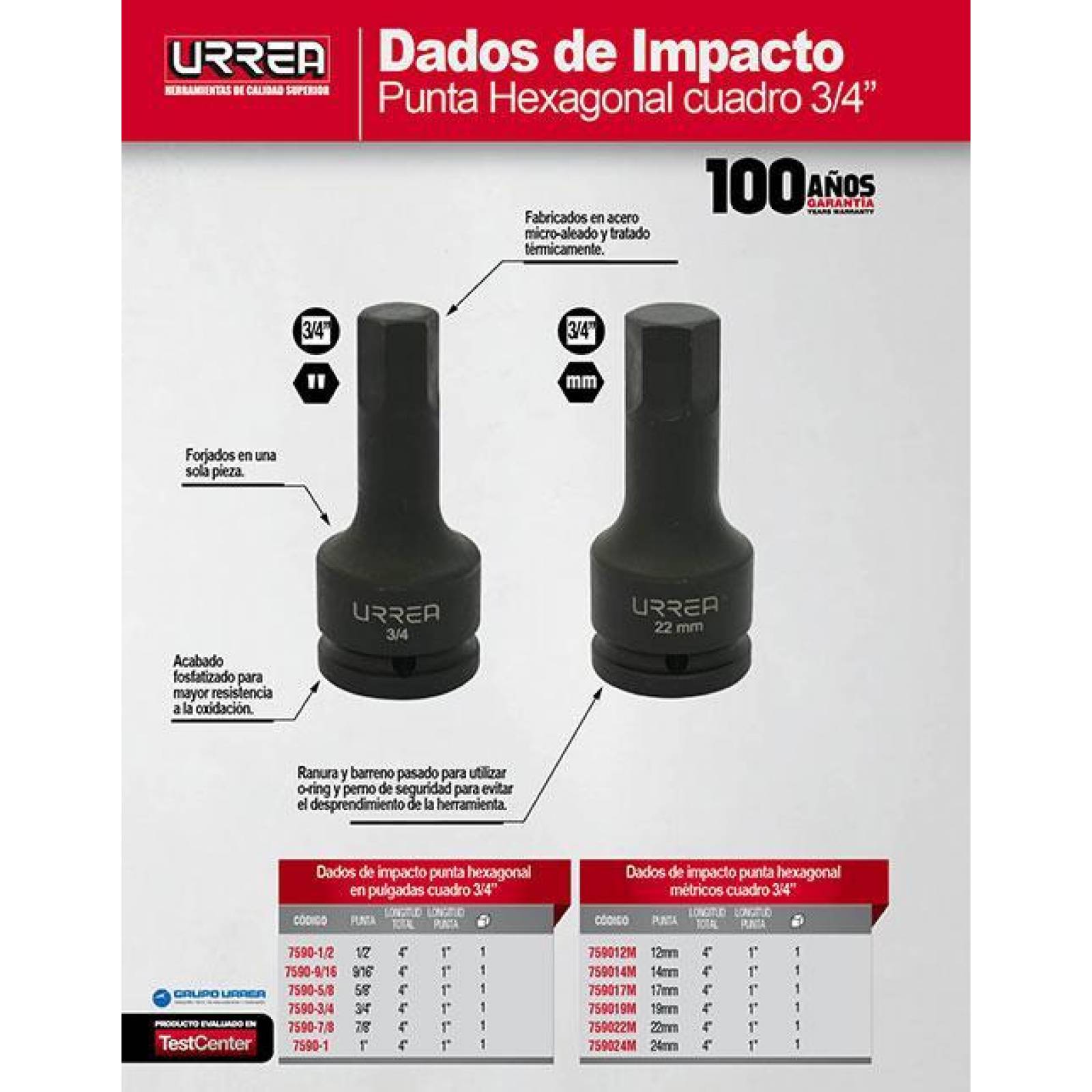 Dado de impacto 3/4" punta hexagonal 14 mm Urrea 759014M 