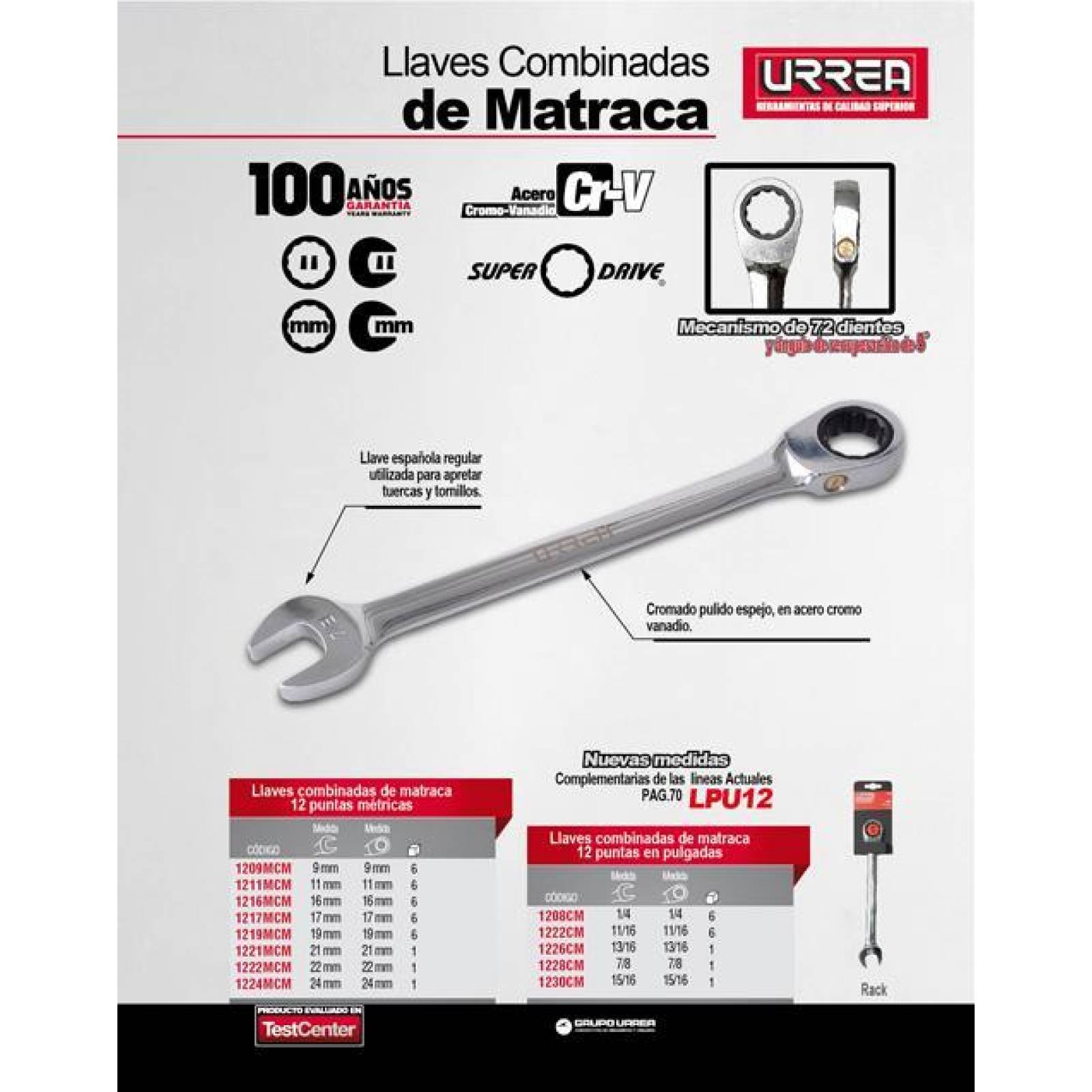 Llave combinado de matraca std 15/16" Urrea 1230CM