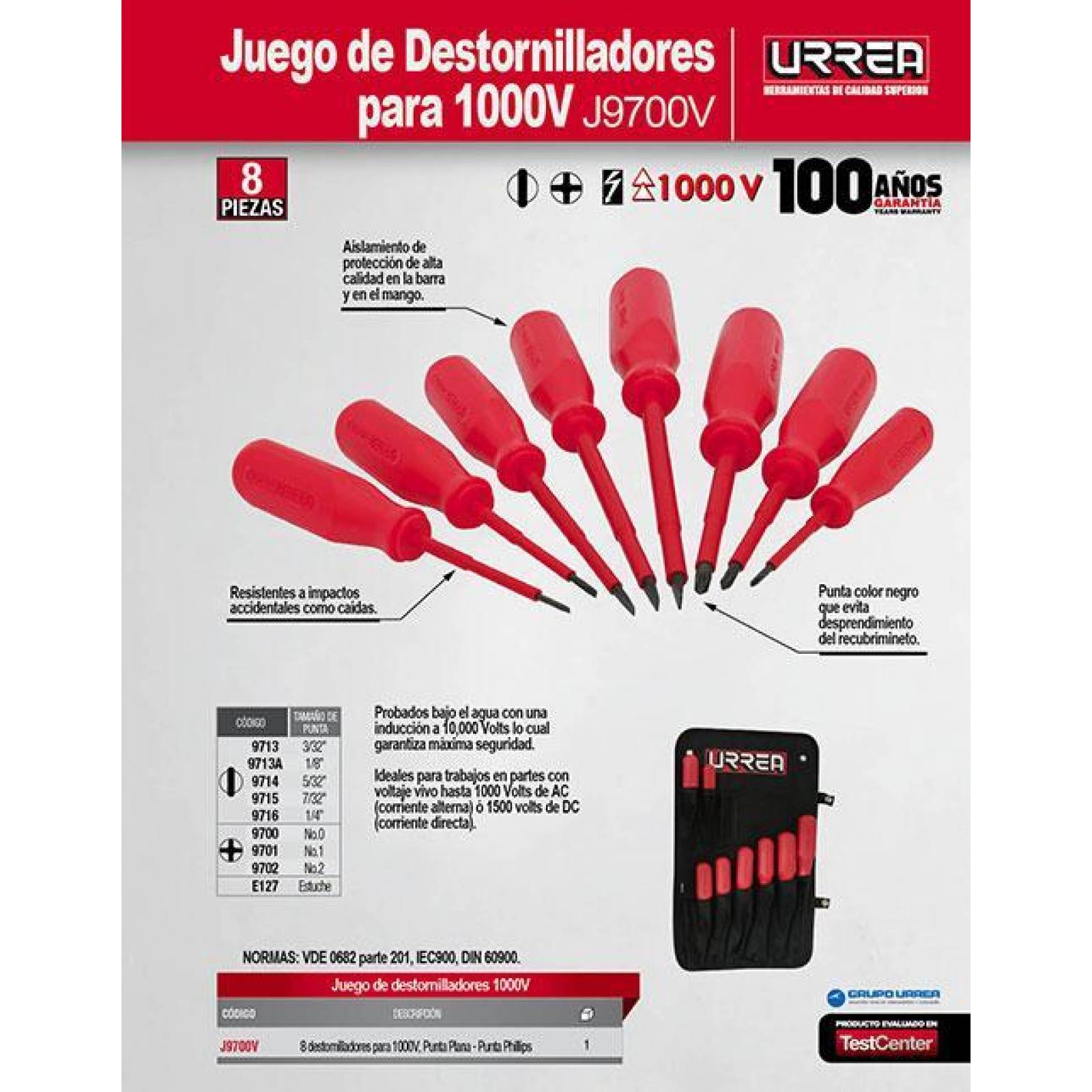 Juego de 8 destornilladores para 1000V combinado Urrea J9700V