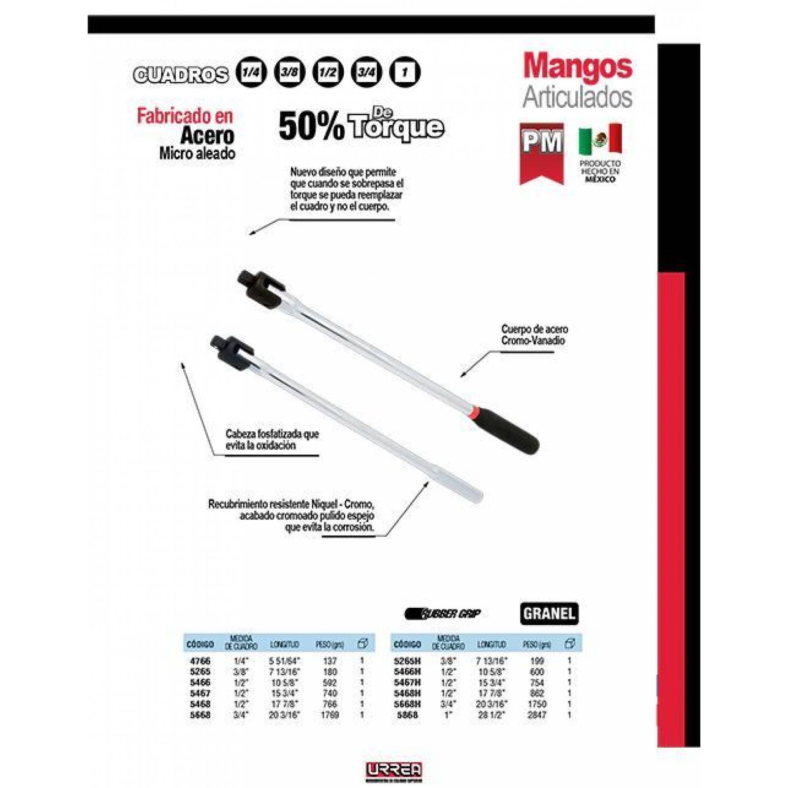 Mango articulado 1/2"x10-5/8 rubber grip Urrea 5466H 