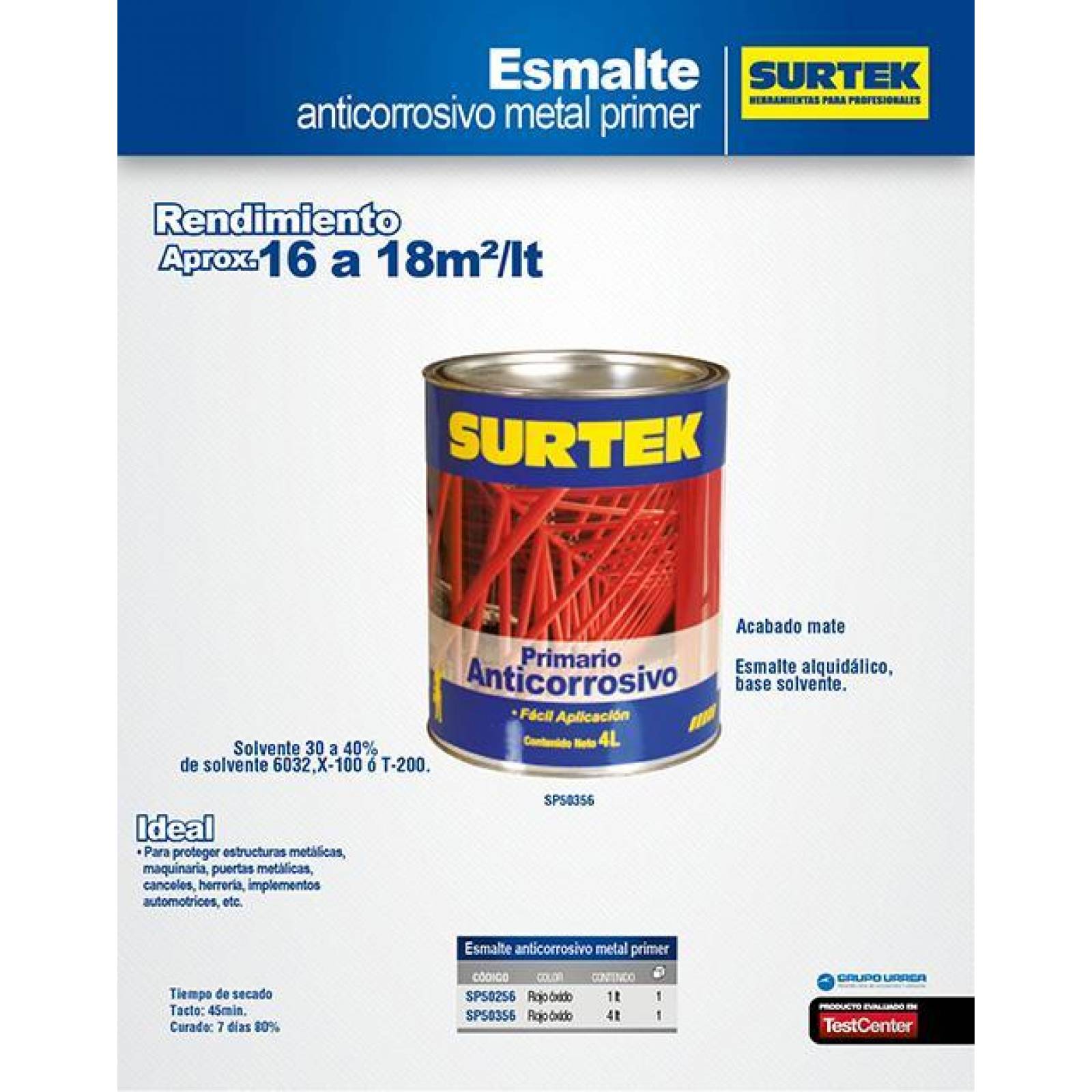 Esmalte primario anticorrosivo rojo óxido 1lt Surtek SP50256