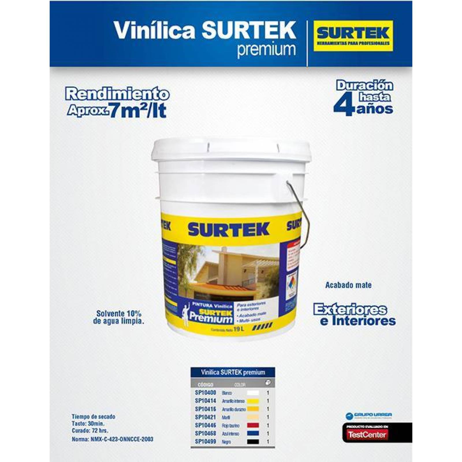 Pintura Vinílica Premium blanca 19lt Surtek SP10400 