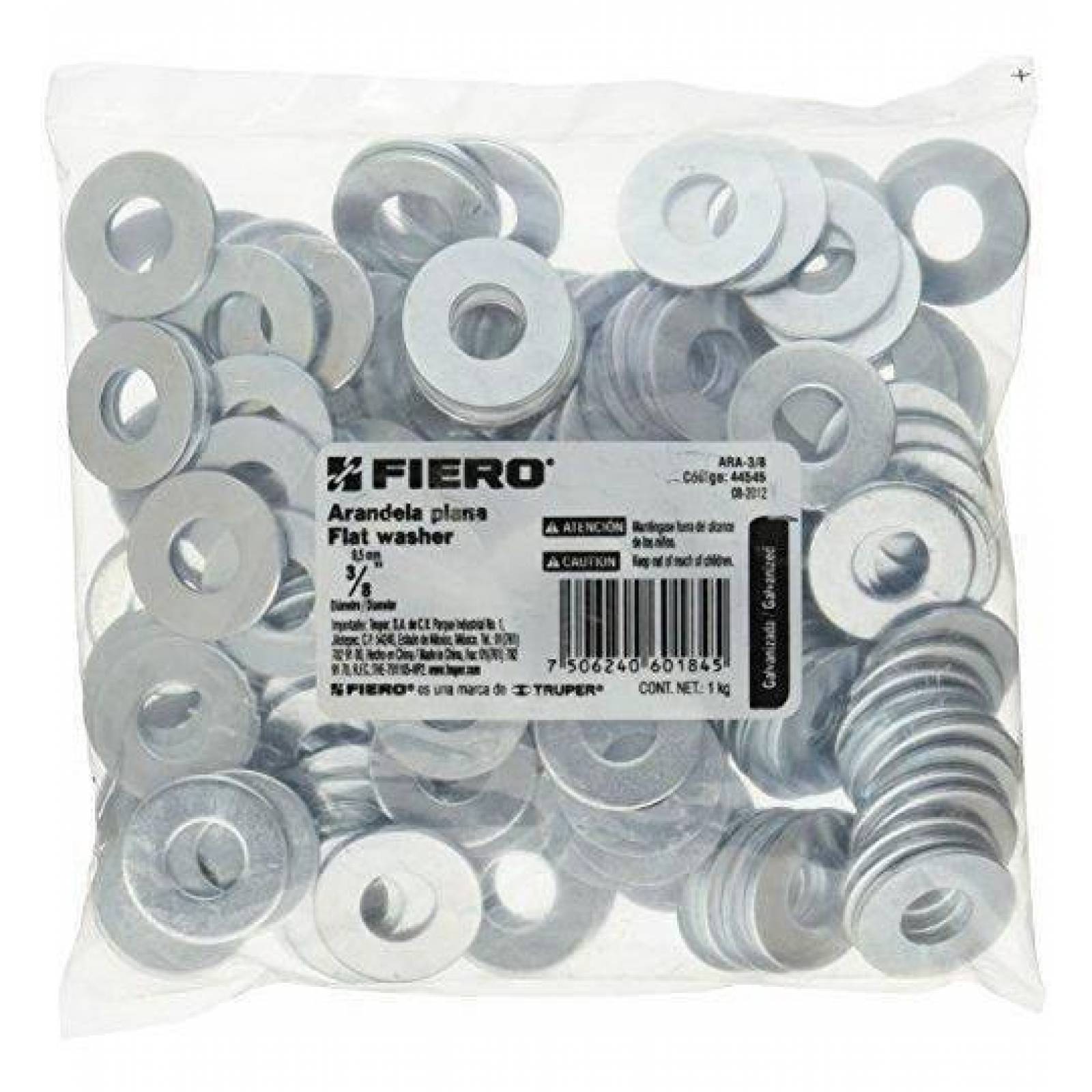 Bolsa con 1 kg de arandelas planas de 3/8', Fiero 44545 