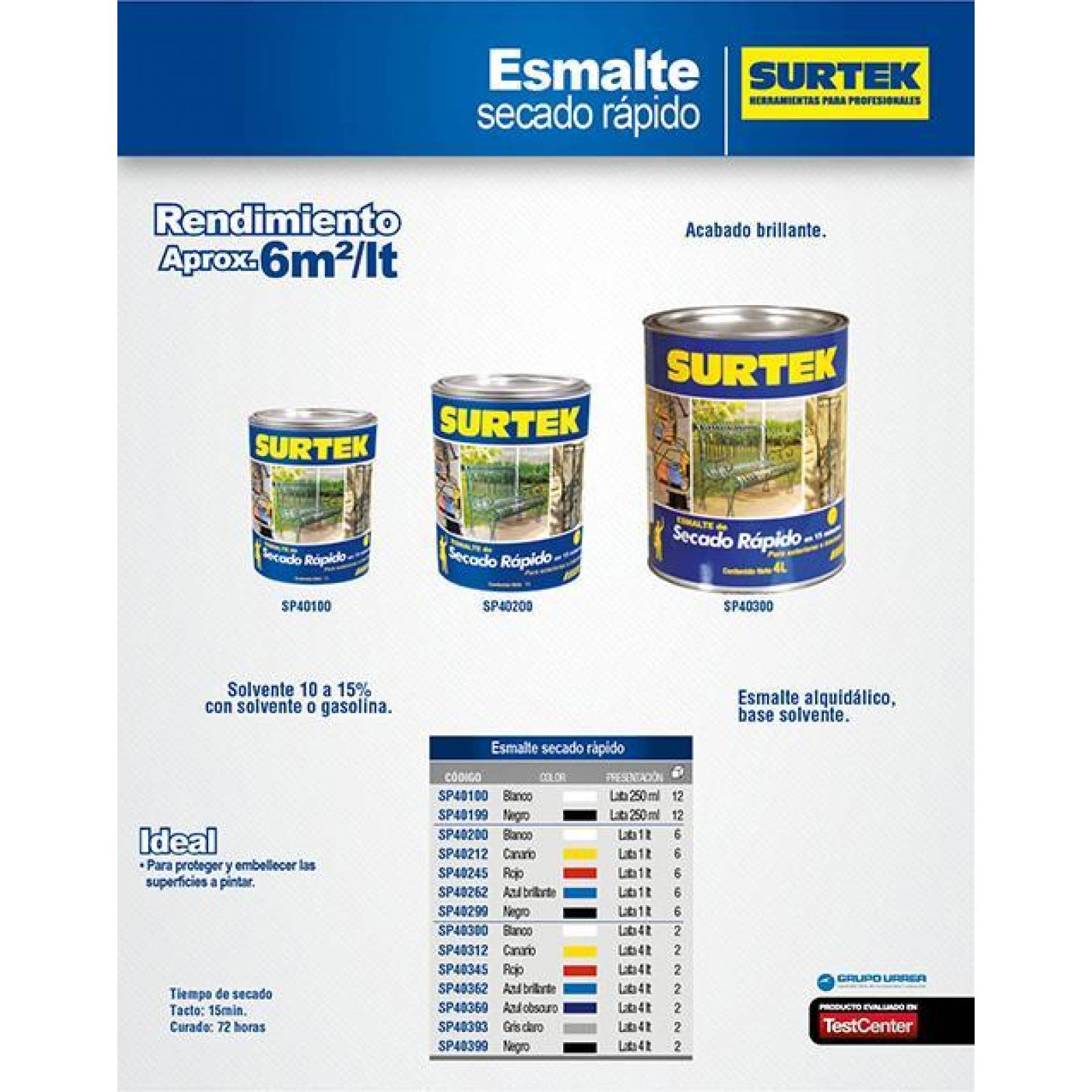 Esmalte de secado rápido blanco 1lt Surtek SP40200
