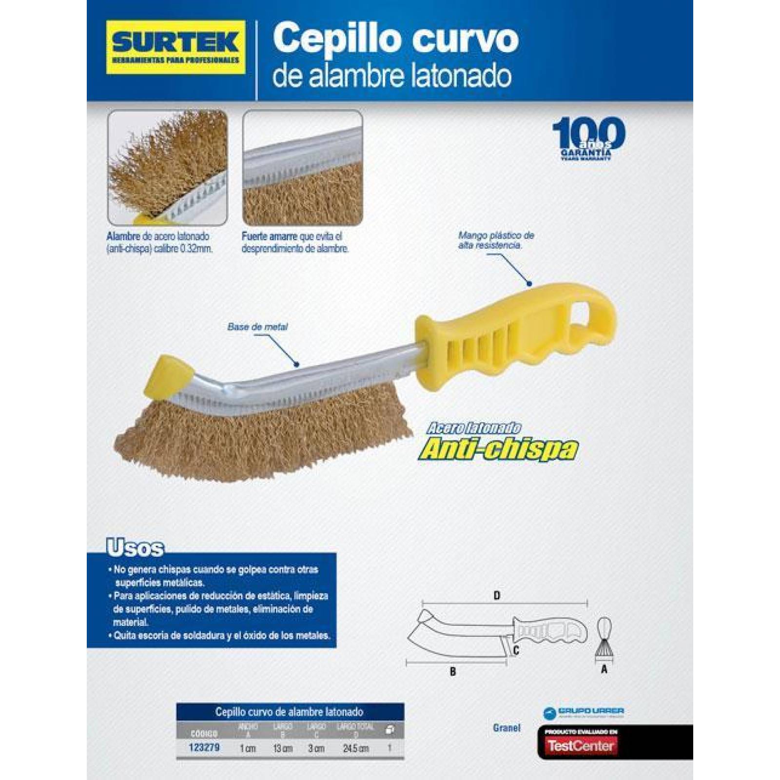 Cepillo alambre latonado curvo Surtek 123279