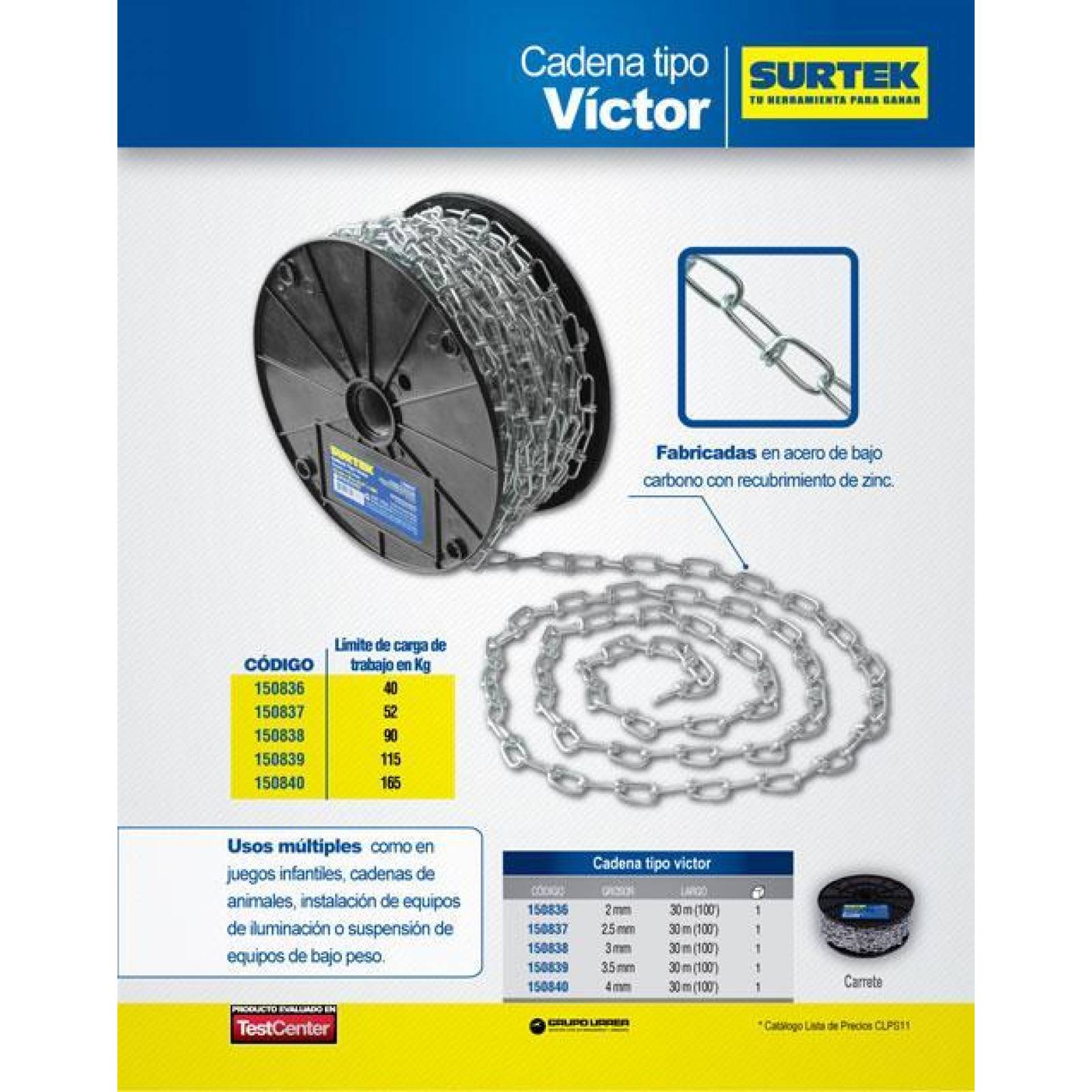 Cadena tipo Víctor 3mm x 30m Surtek 150838