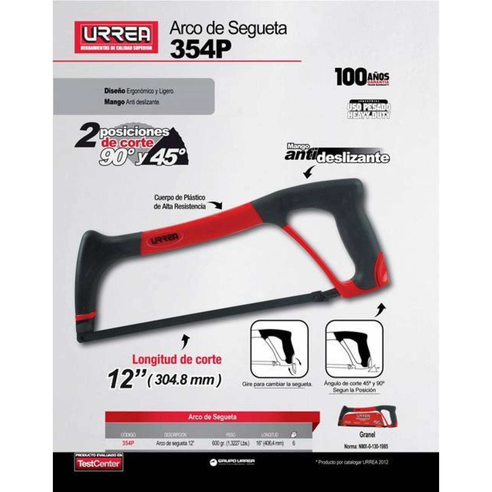 Arco de segueta ligero 12" Urrea 354P 