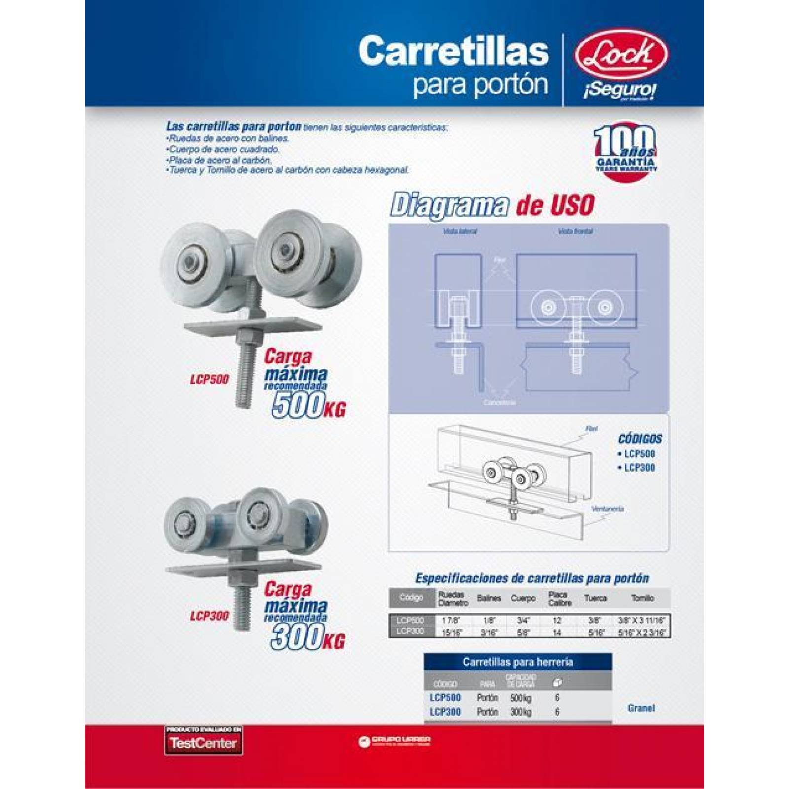 Carretilla para portón 300kg Lock LCP300