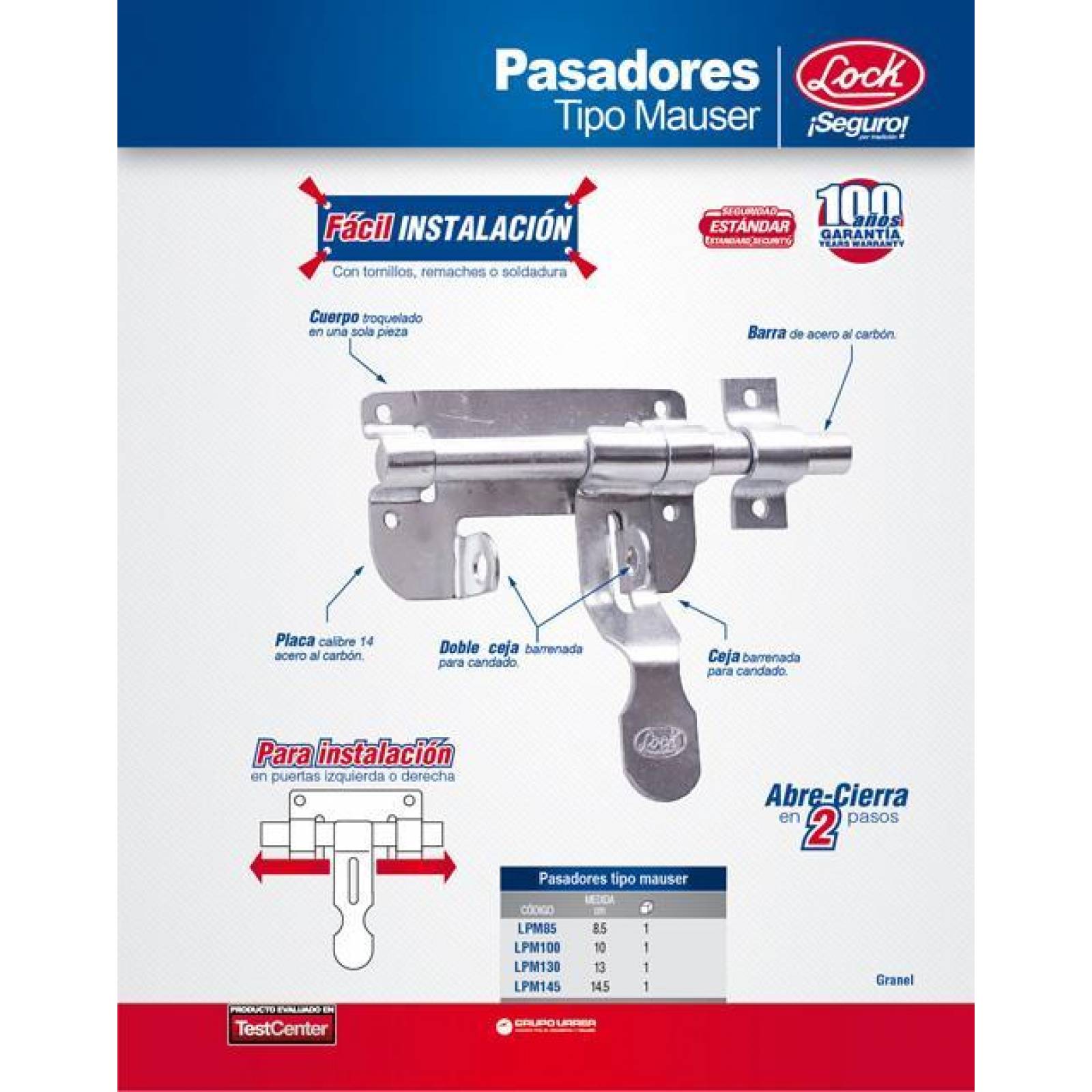 Pasador tipo mauser 10cm Lock LPM100