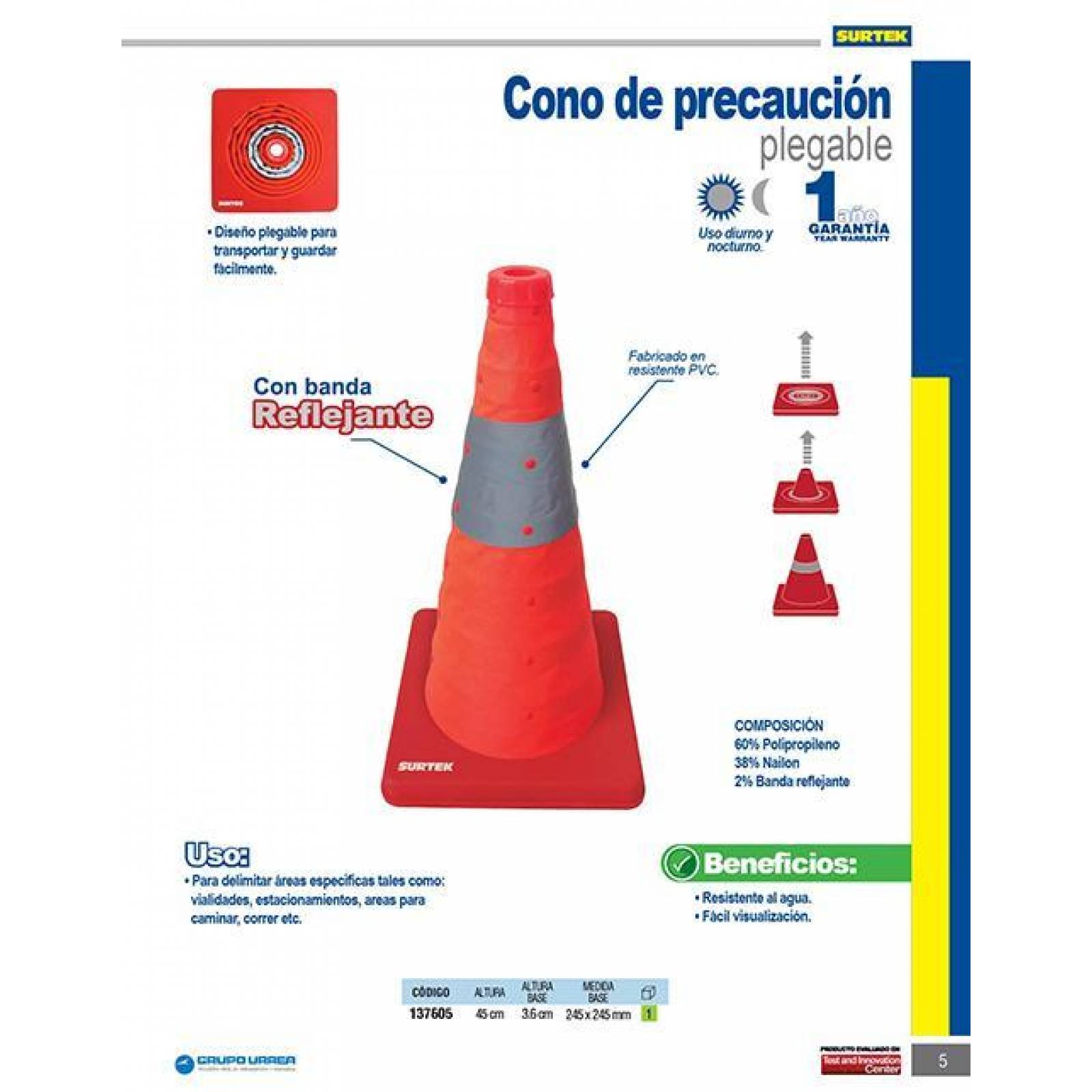 Cono precaucion plegable 45cm Surtek 137605