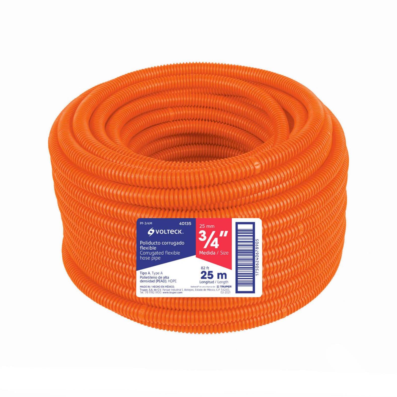 Poliducto corrugado flexible, 3/4', rollo 25 m, Volteck 40135 