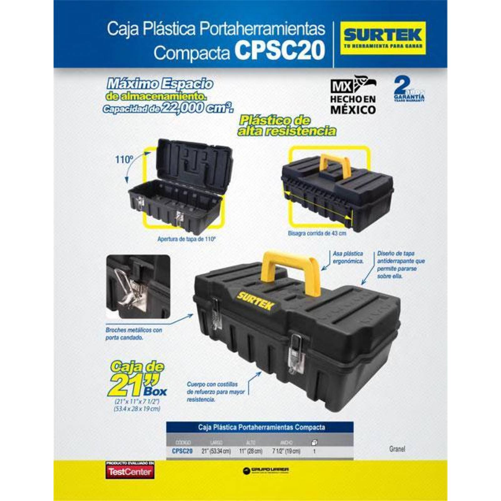 Surtek Caja portaherramientas plást 21" compacta broch metal CPSC20