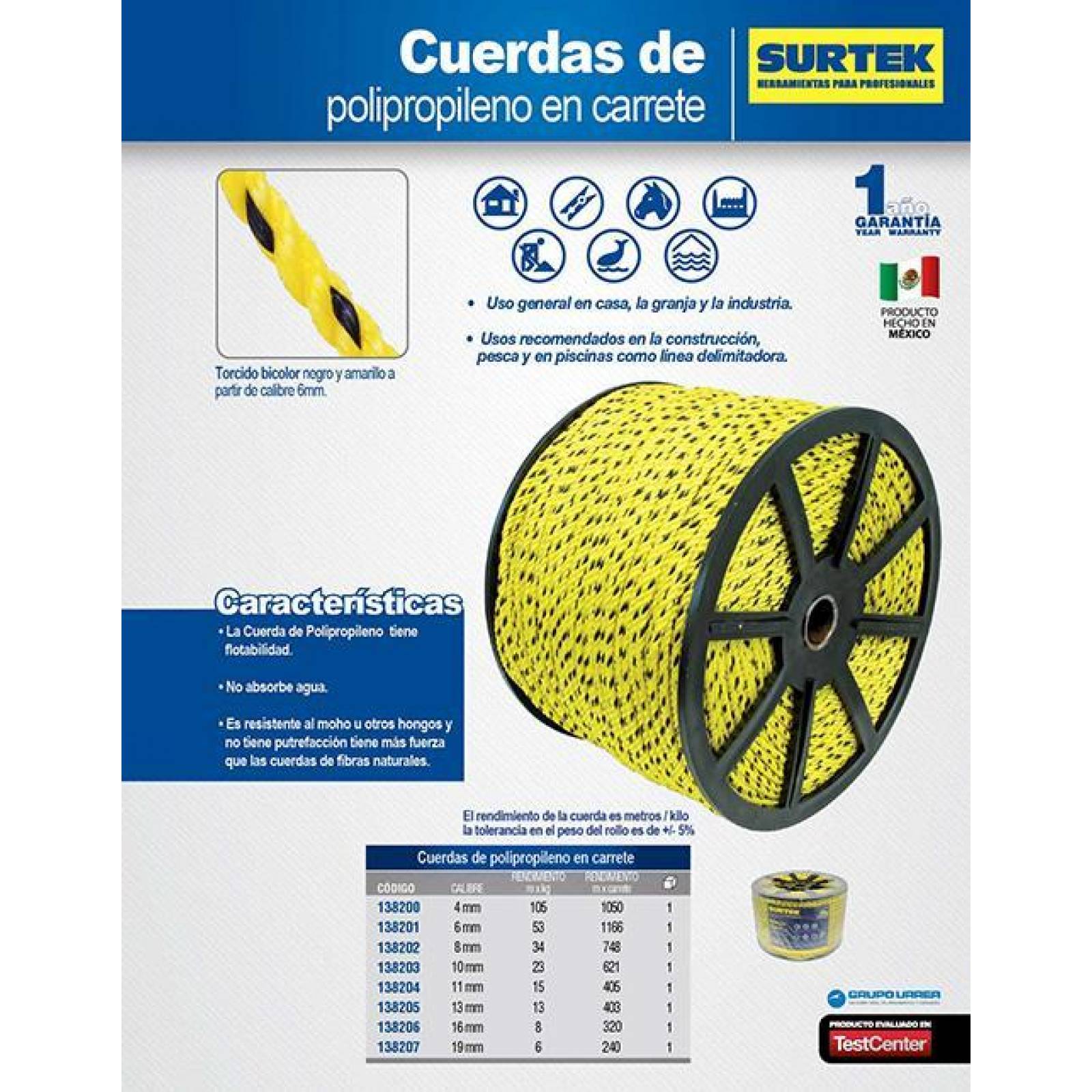 Cuerda de polipropileno 16 mm, 40 kg Surtek 138206 