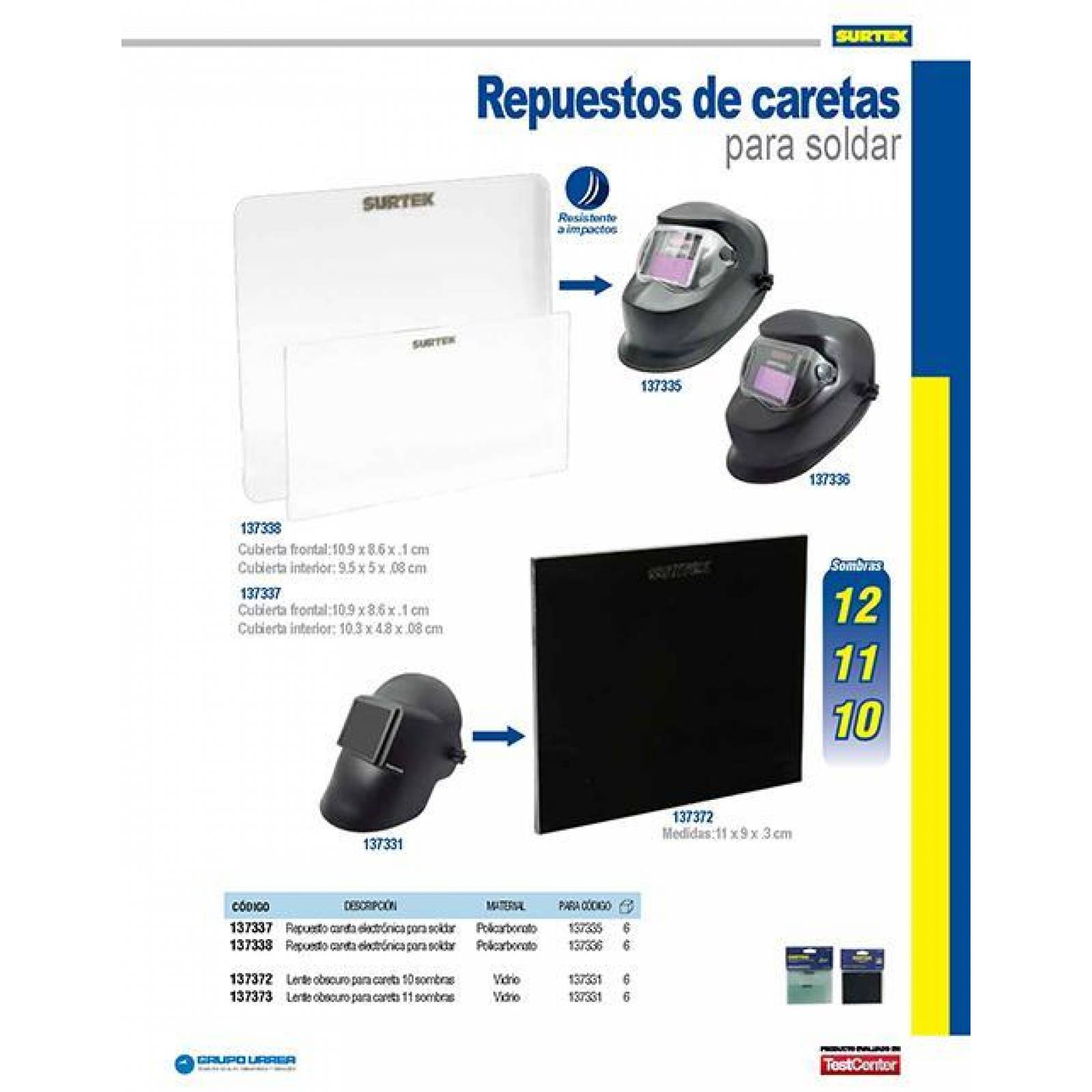 Lente oscuro para careta para soldar 14 sombras Surtek 137374