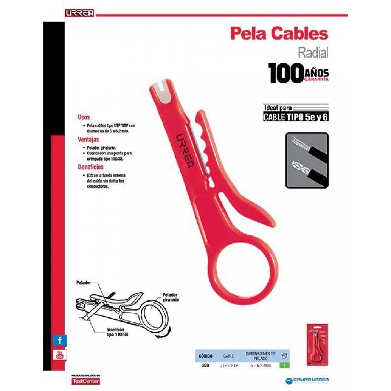 Pelacables radial para cable UTP Urrea 308 