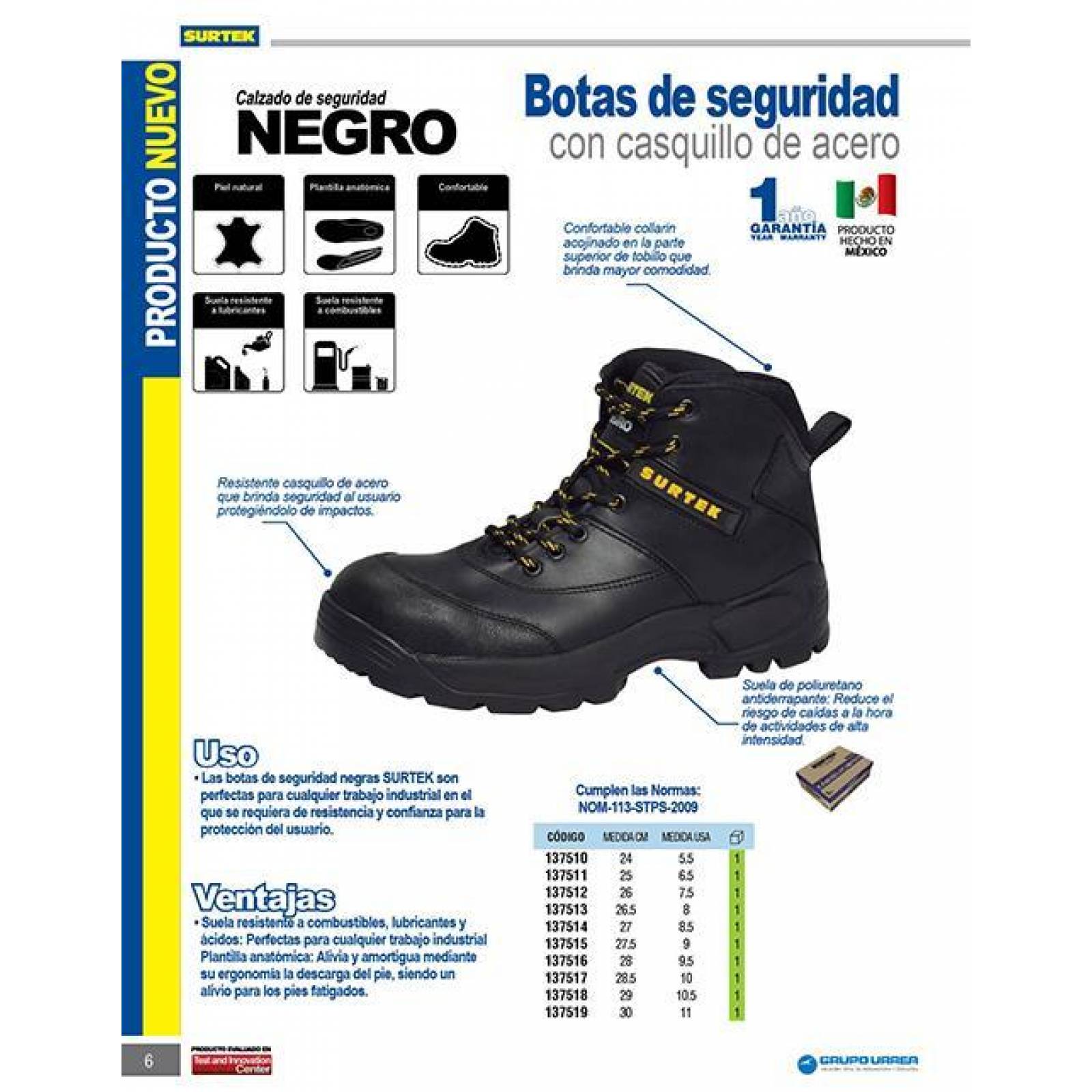 Botas de seguridad negras casquillo acero 27 Surtek 137514