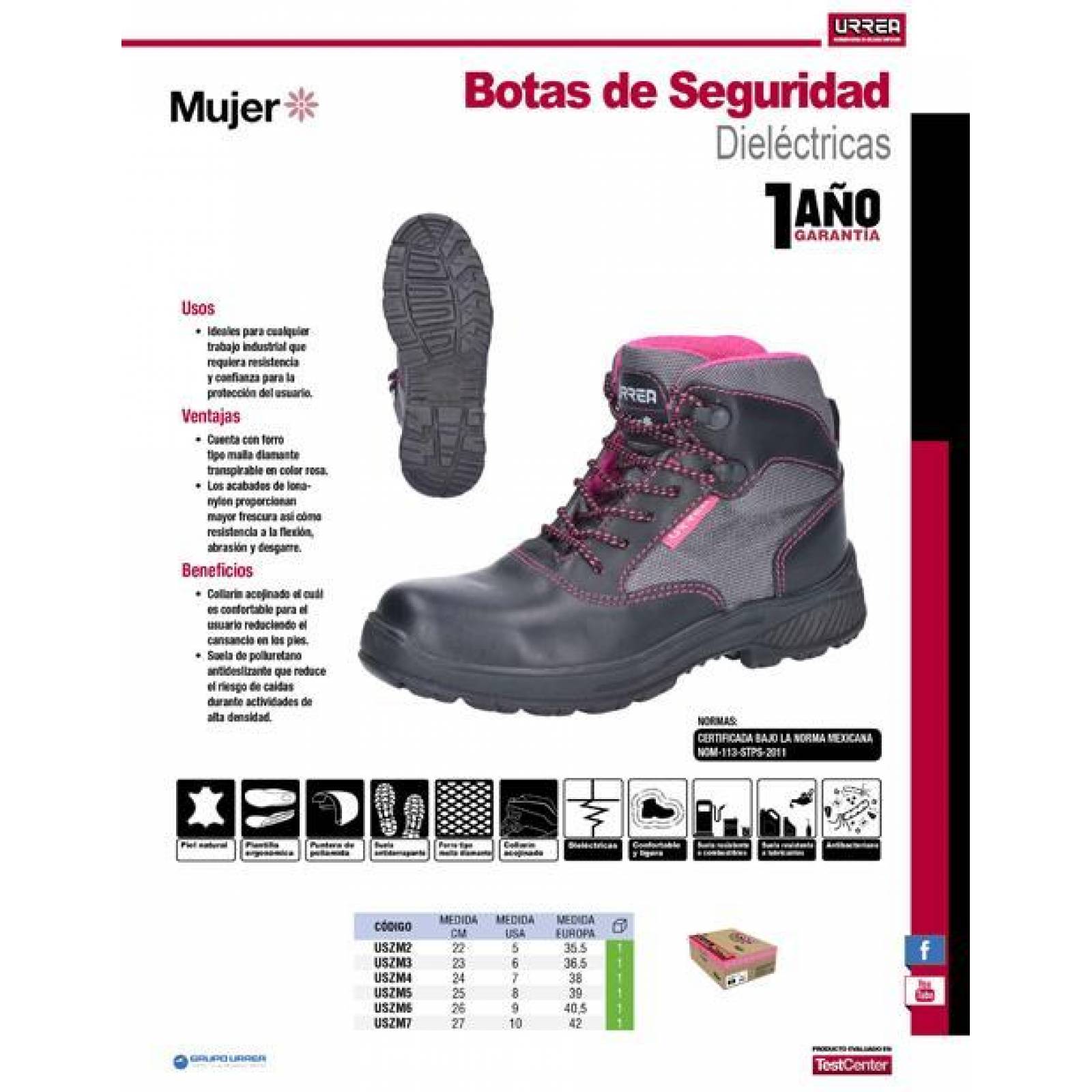 Botas de seguridad para mujer #4 Urrea USZM4