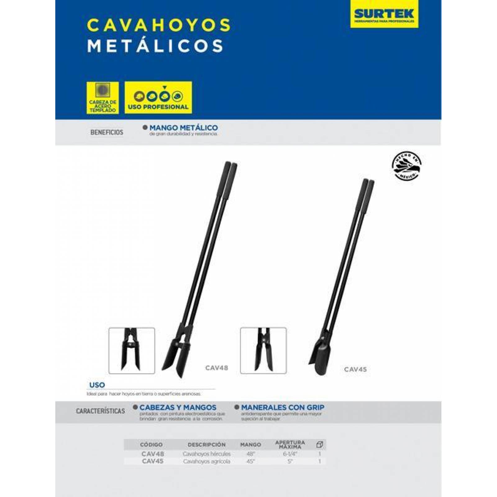 Cavahoyos agricola mango metálico 45" Surtek CAV45 