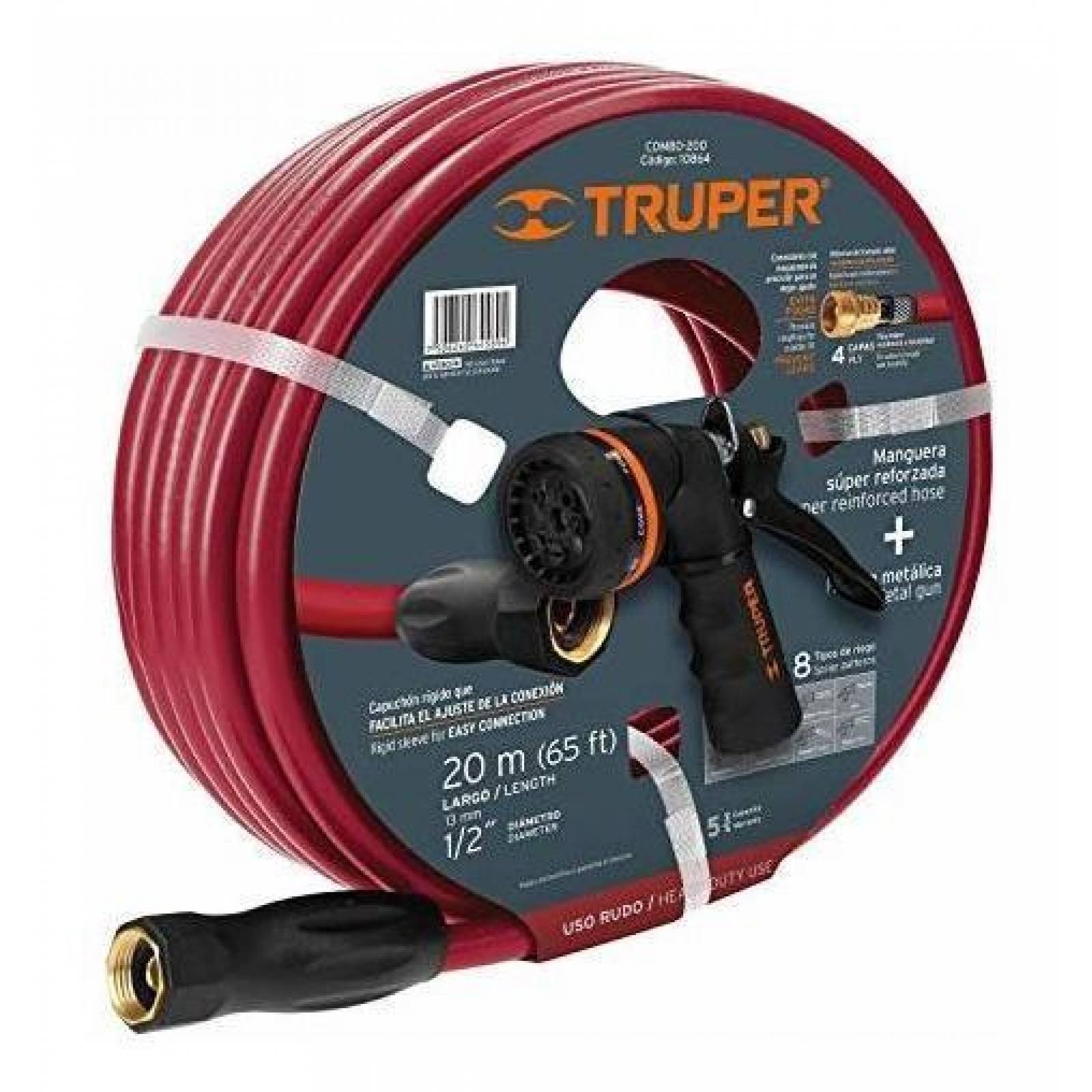 Combo manguera MAN-20X1/2X y pistola de riego PR-208, Truper 10864 