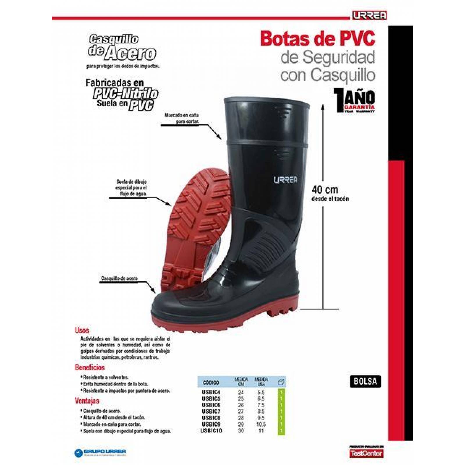 Bota de PVC con casquillo de seguridad Urrea USBIC10