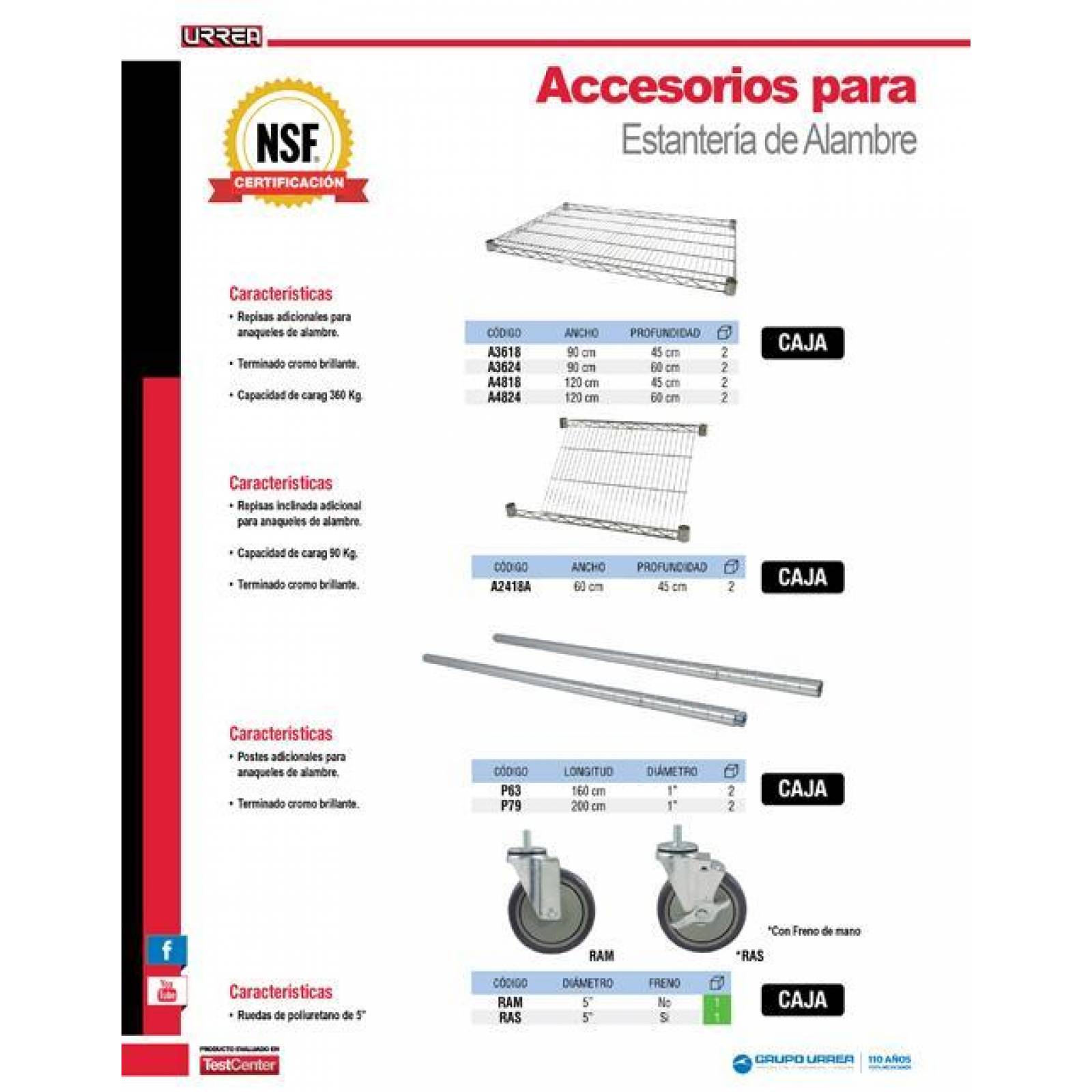 Repisa inclinada adicional para estantería de alambre Urrea A2418A 