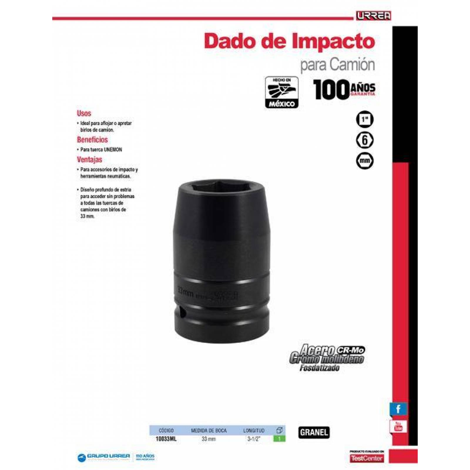 Dado de impacto para ruedas de camión 33 mm Urrea 10033ML 