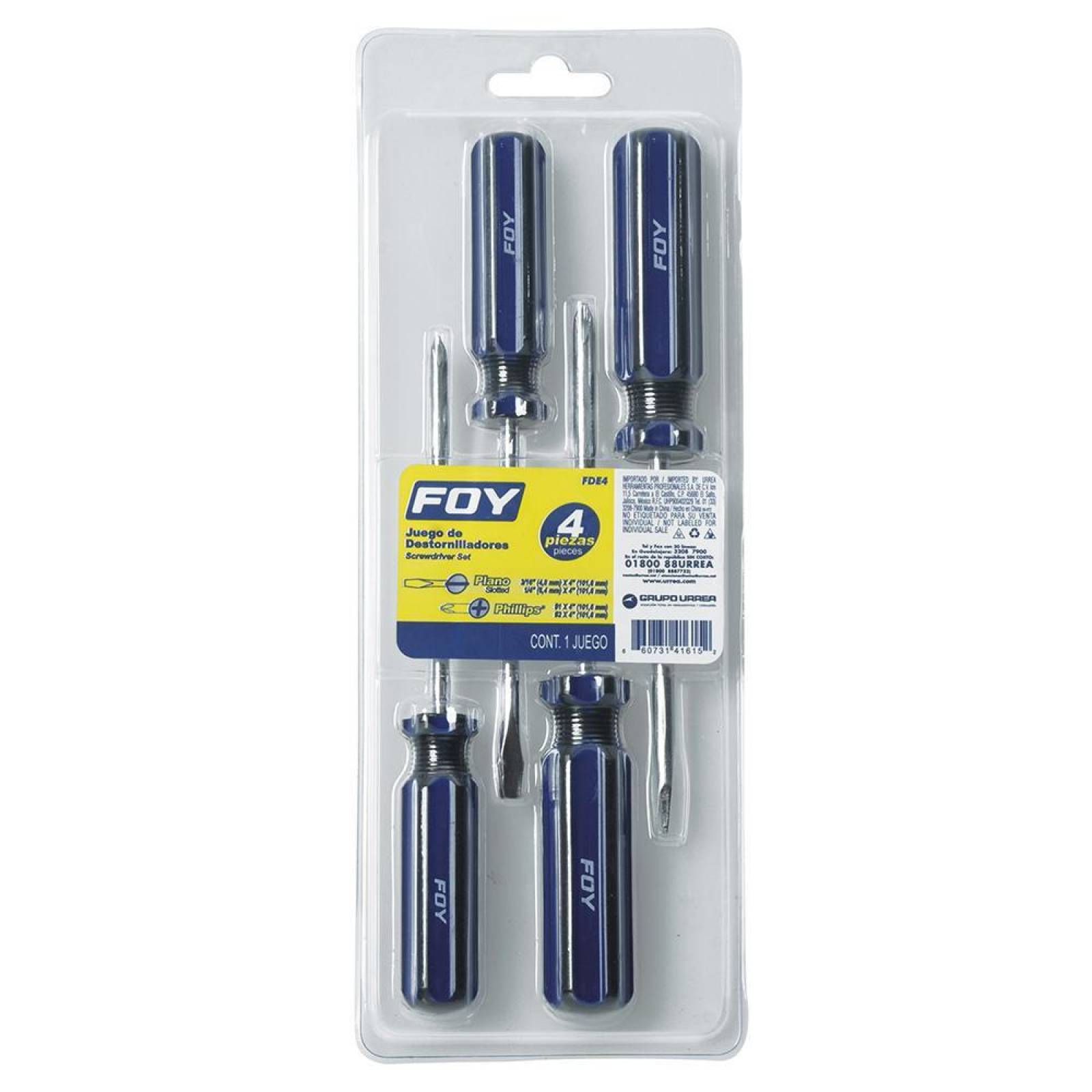Juego de 4 destornilladores mango PVC combinado Foy FDE4 